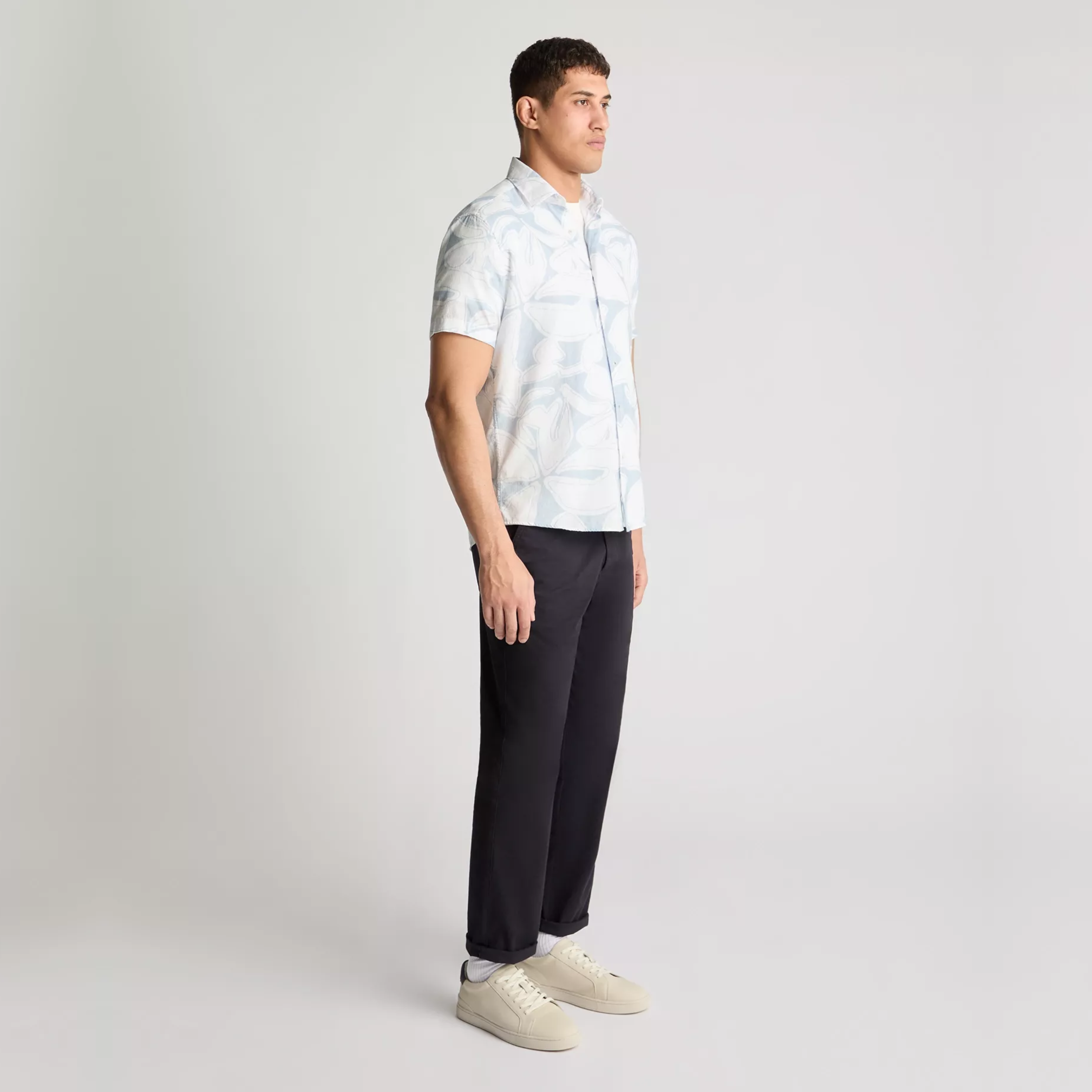 Remus Tapered Fit Short Sleeve Abstract Floral Print Shirt - Light Blue