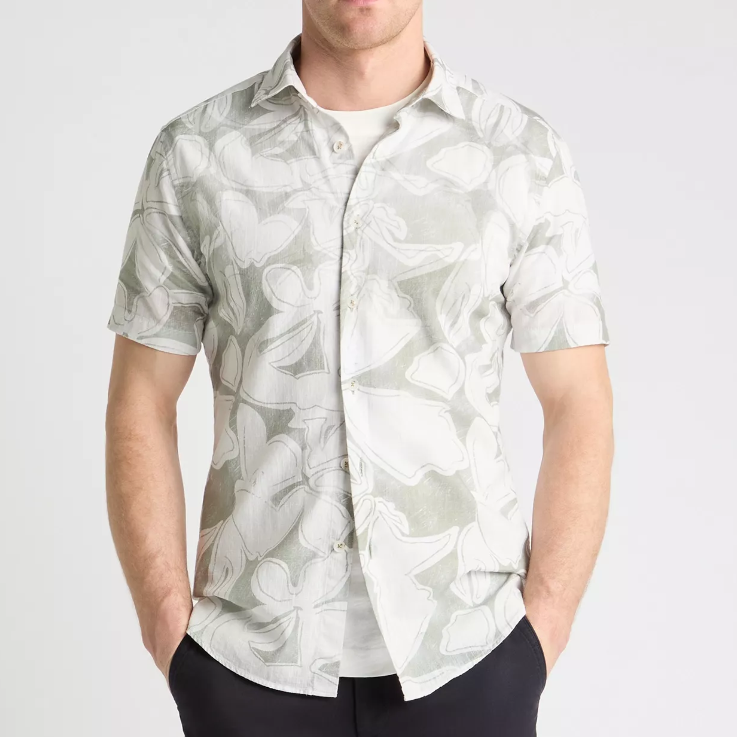 Remus Tapered Fit Short Sleeve Abstract Floral Print Shirt - Green