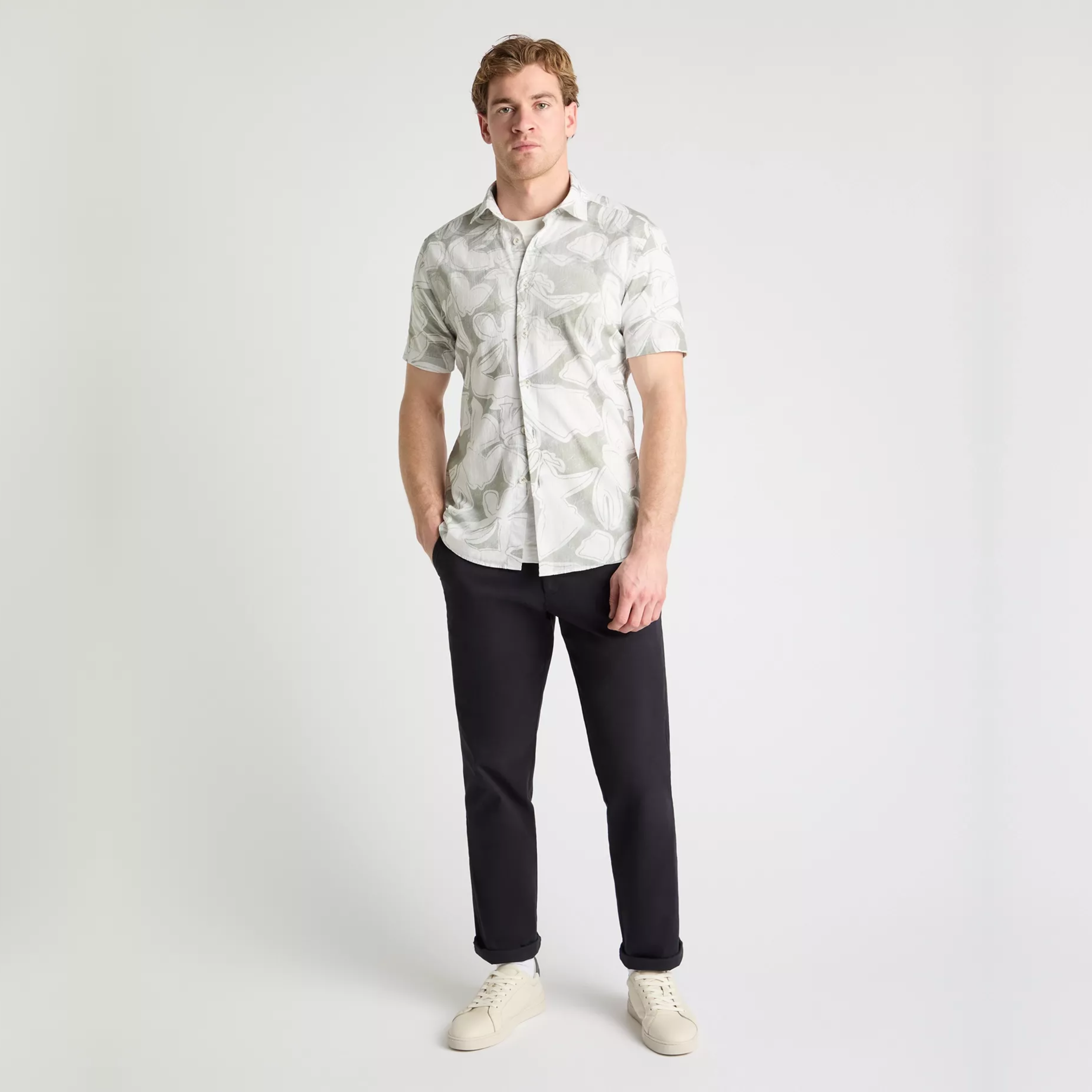 Remus Tapered Fit Short Sleeve Abstract Floral Print Shirt - Green
