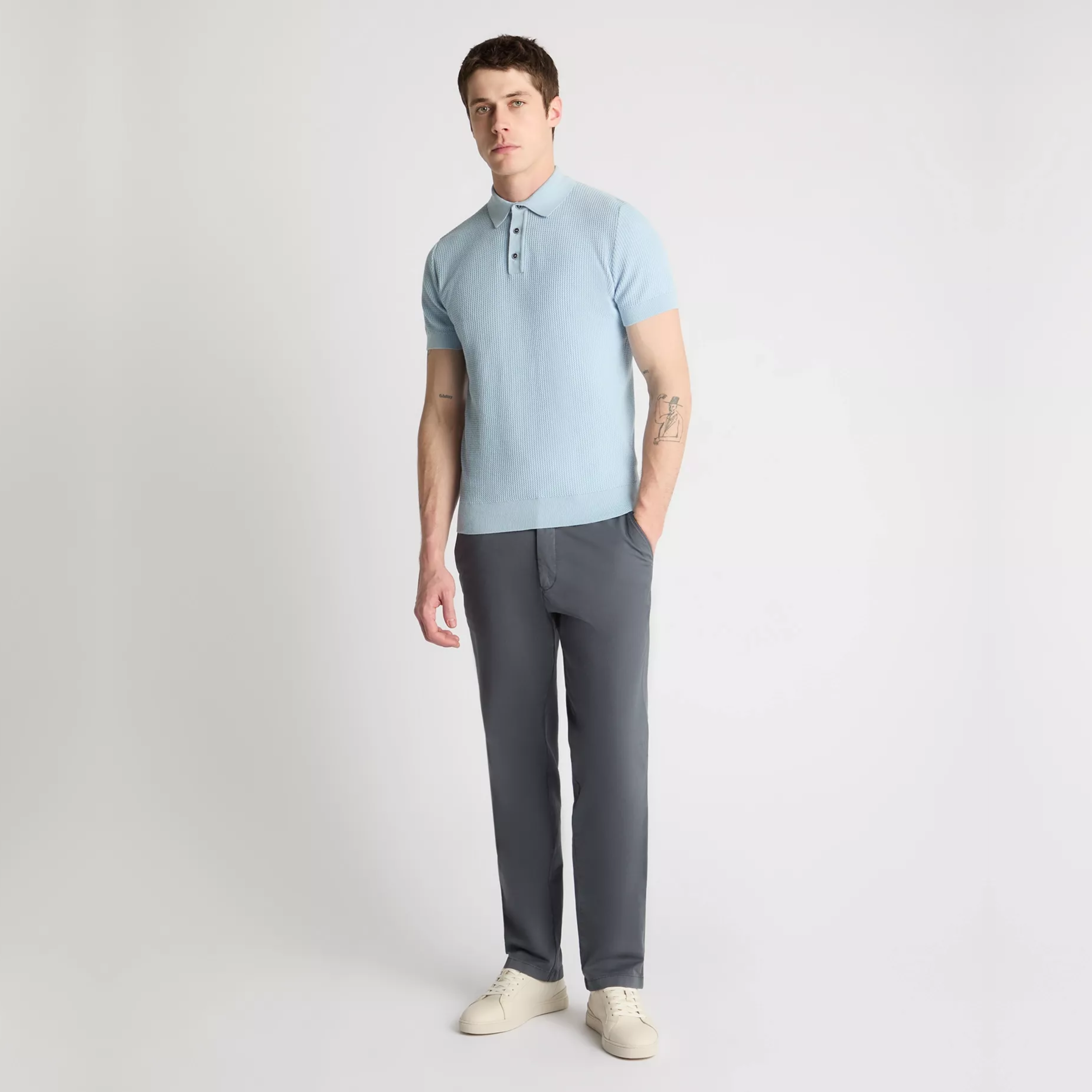 Remus Knitted Short Sleeve Polo Shirt - Light Blue