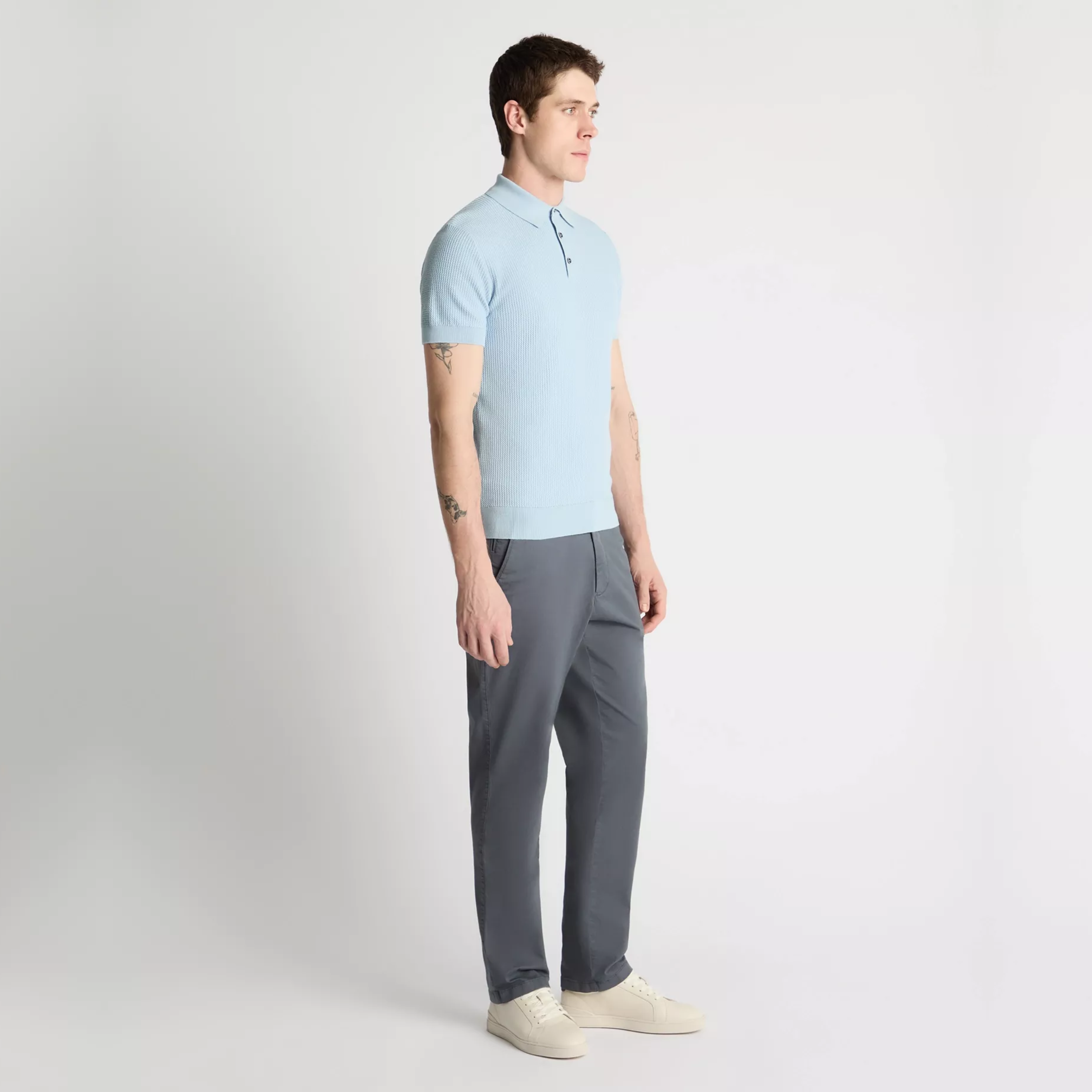 Remus Knitted Short Sleeve Polo Shirt - Light Blue