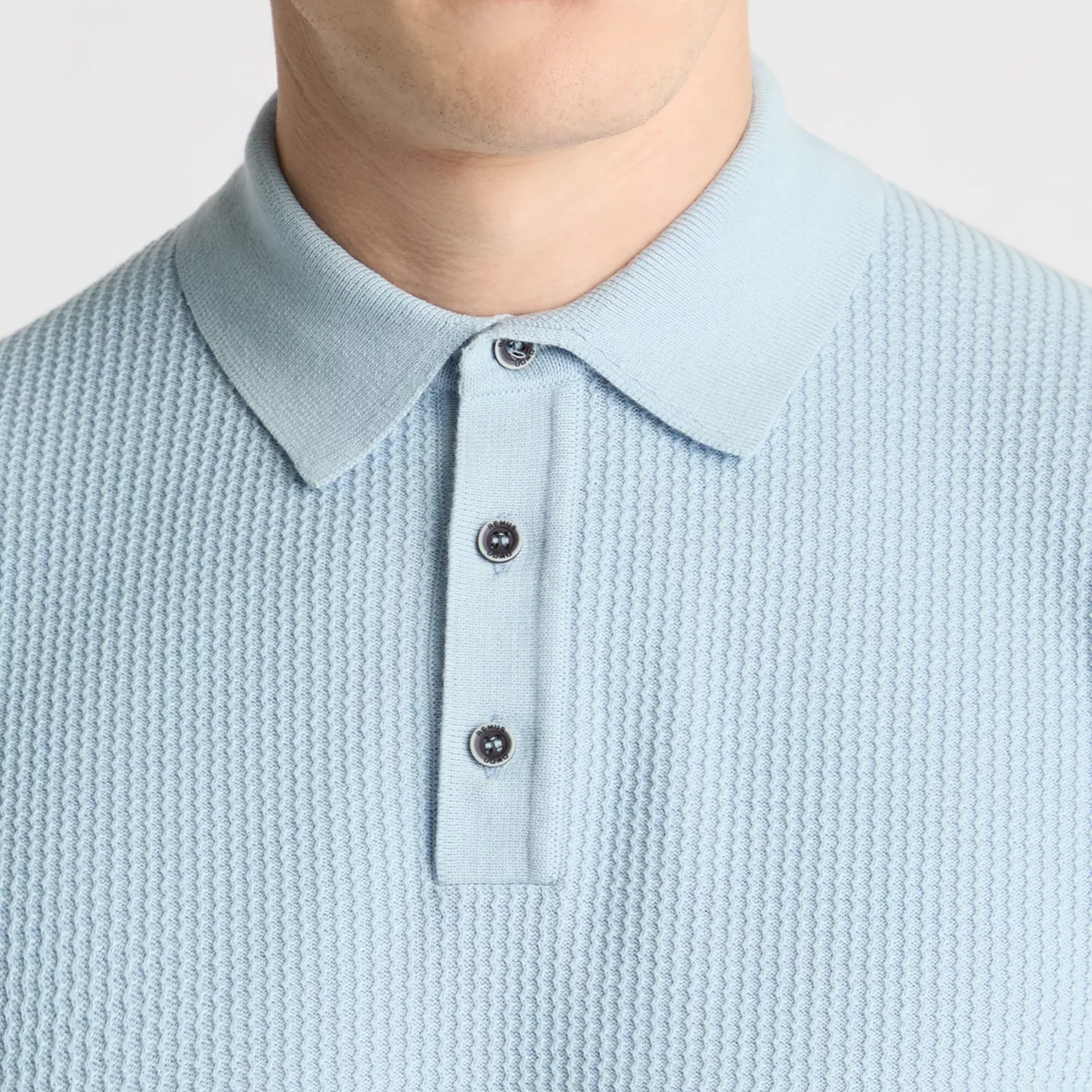 Remus Knitted Short Sleeve Polo Shirt - Light Blue