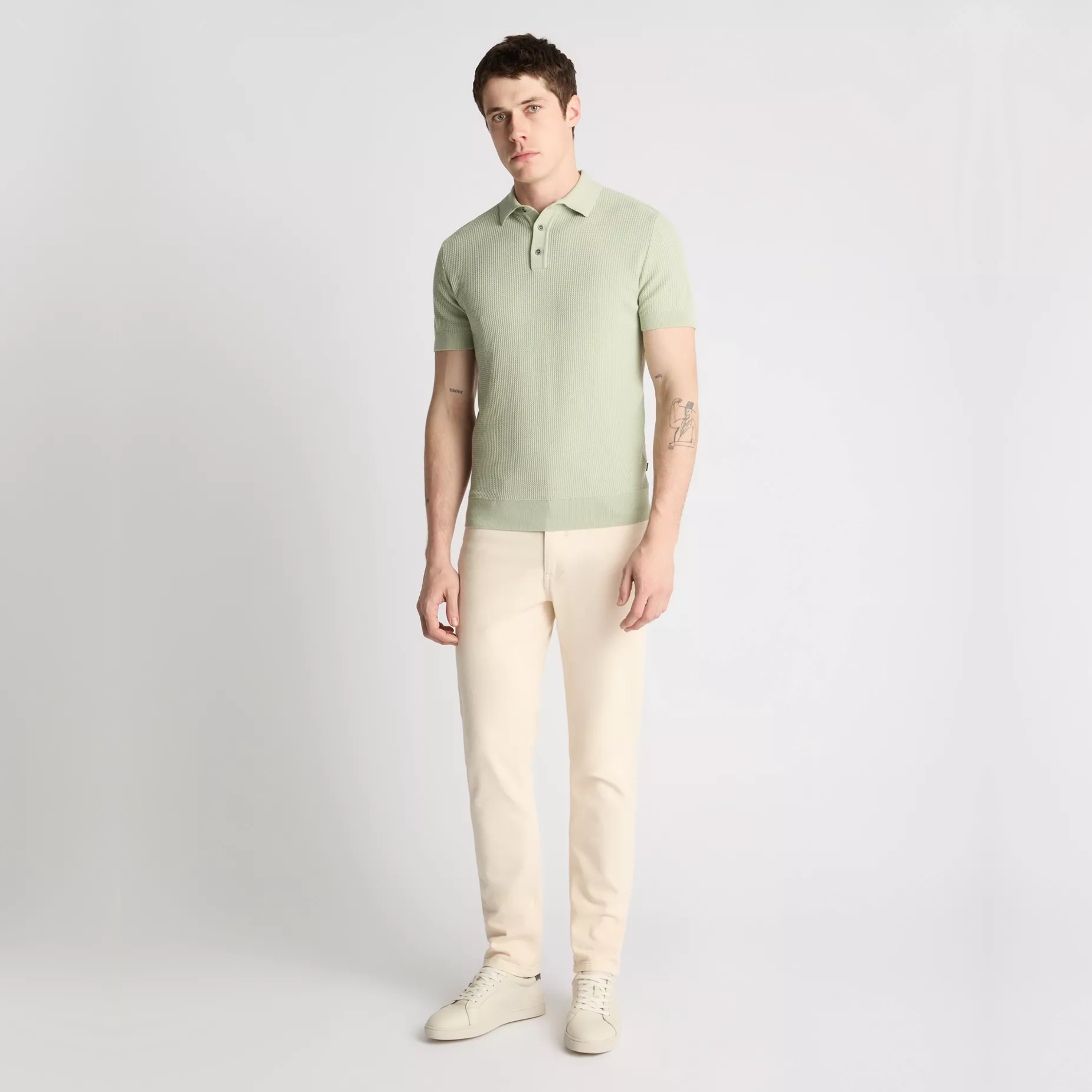 Remus Knitted Short Sleeve Polo Shirt - Light Green