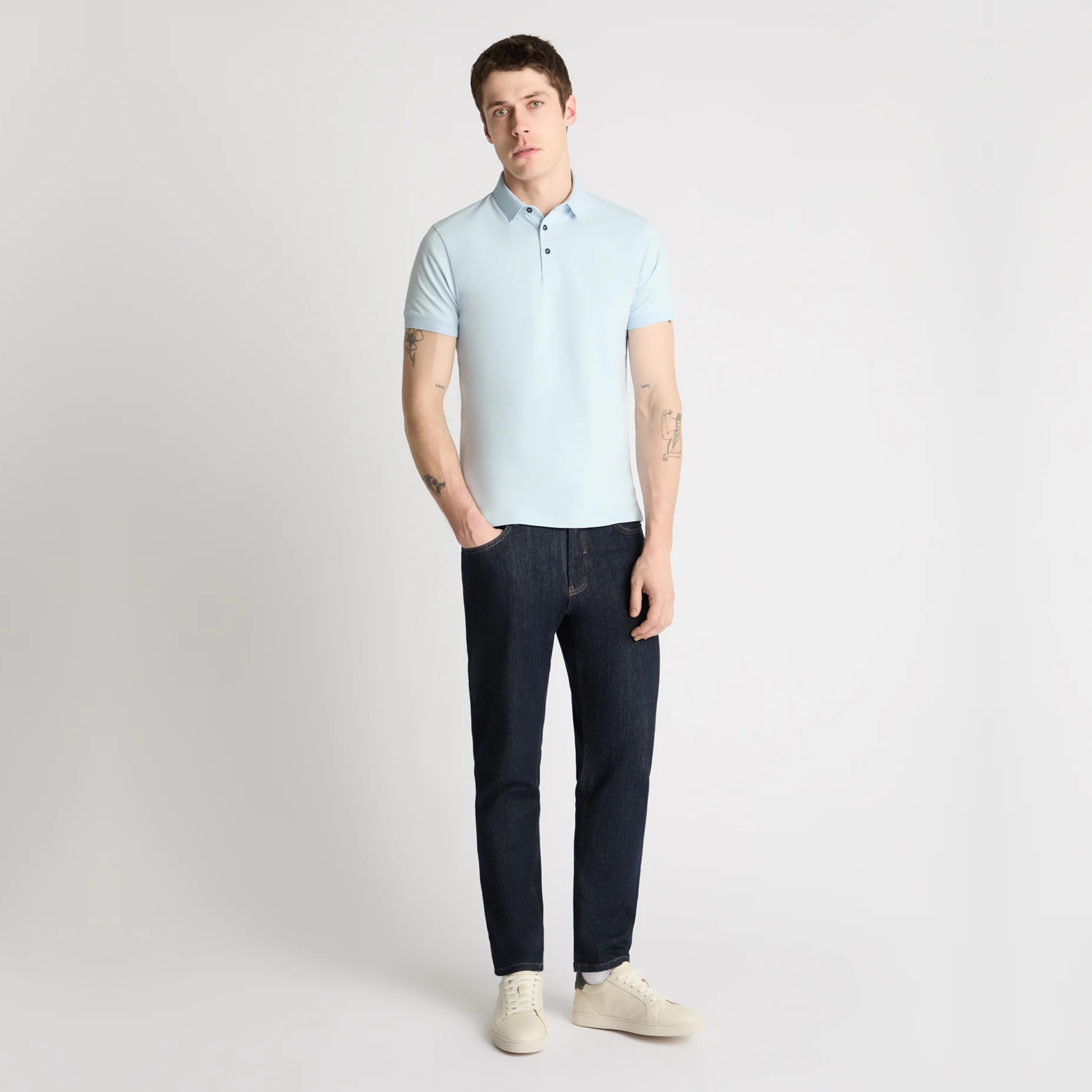 Remus Tapered Fit Cotton Stretch Polo Shirt- Light Blue