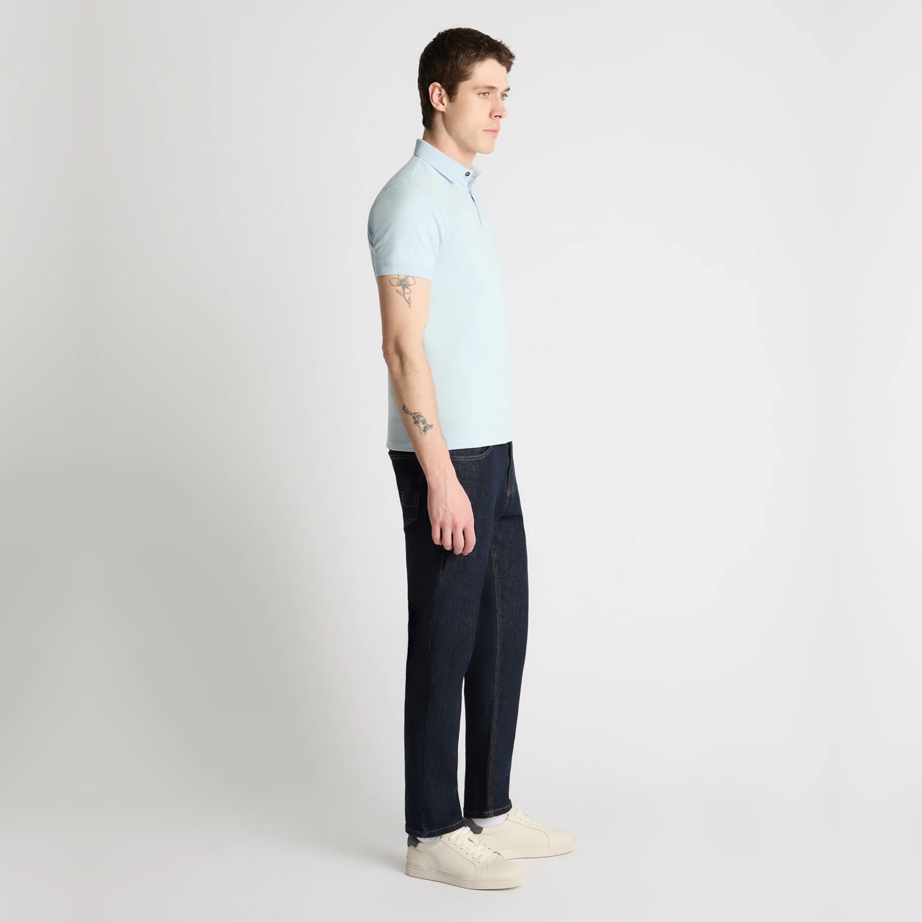 Remus Tapered Fit Cotton Stretch Polo Shirt- Light Blue