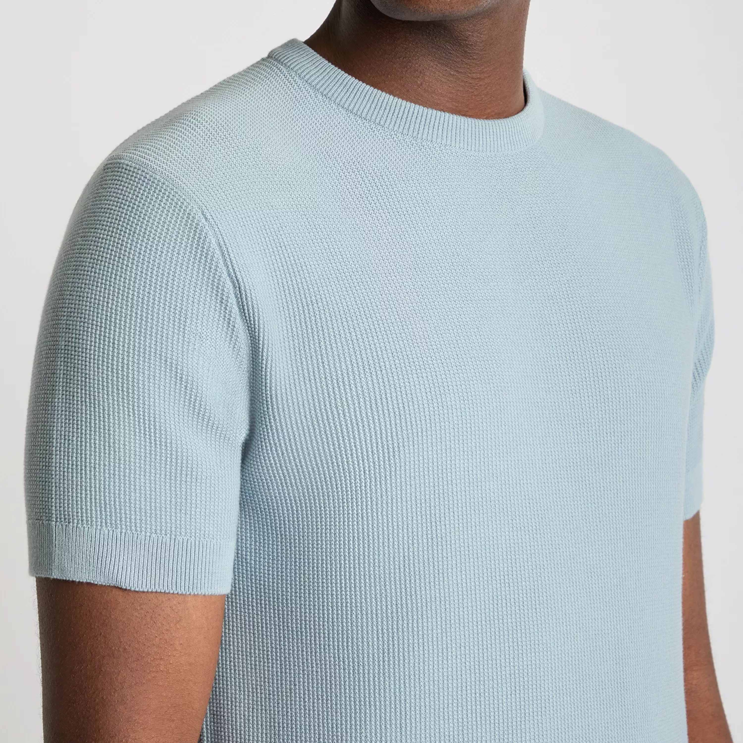 Remus Knitted Crew Neck T Shirt - Light Blue