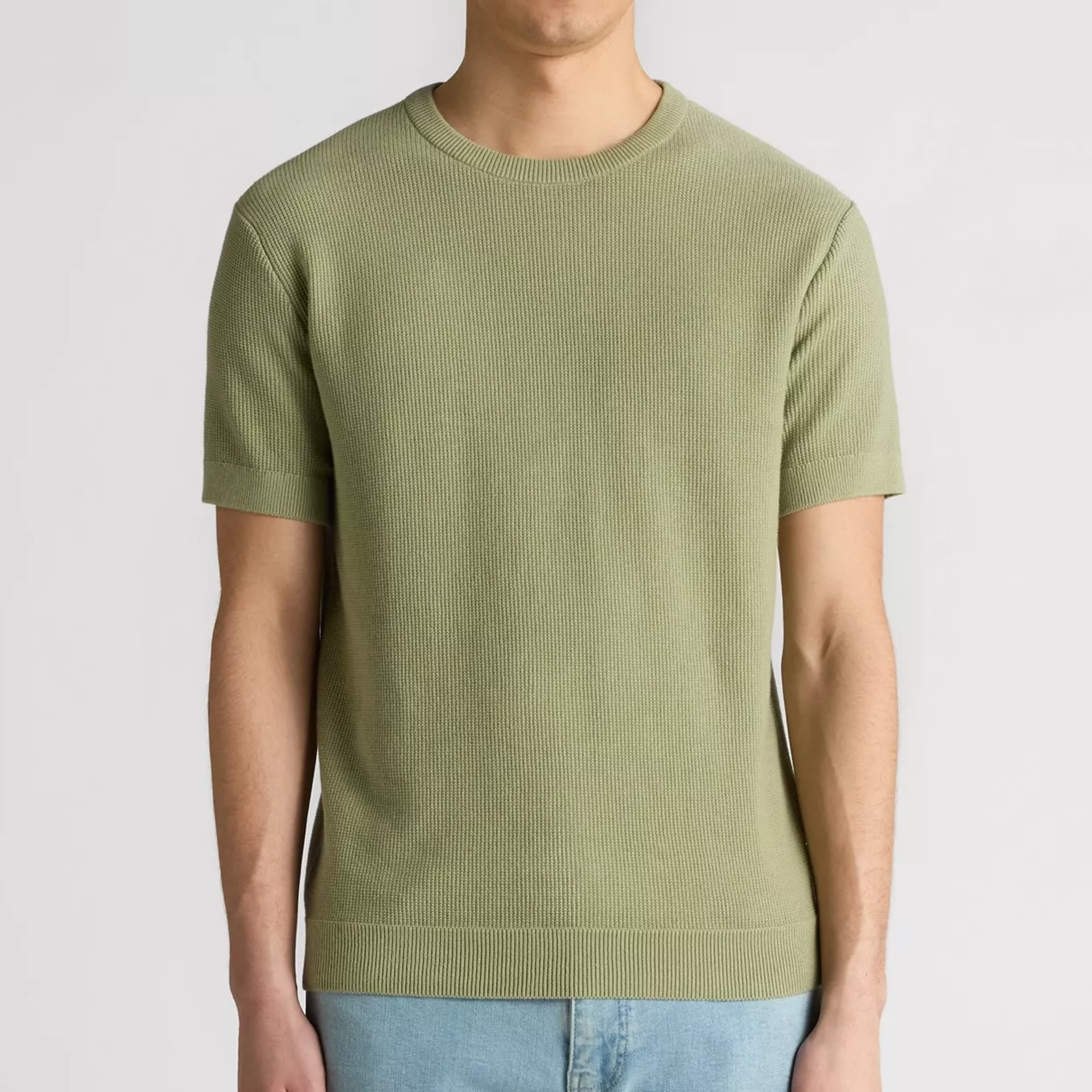 Remus Knitted Crew Neck T Shirt - Light Green