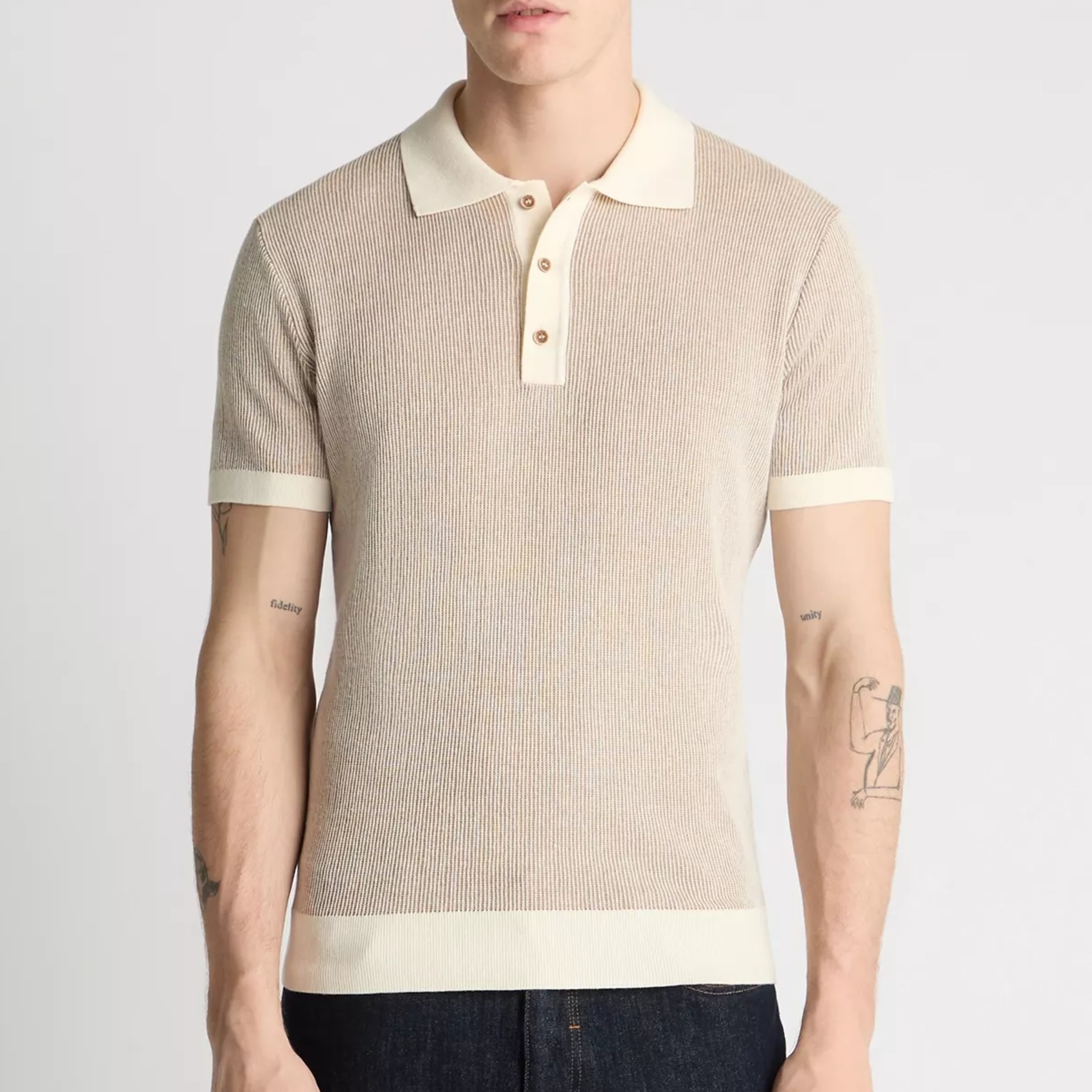 Remus Textured Knit Polo Shirt - Beige