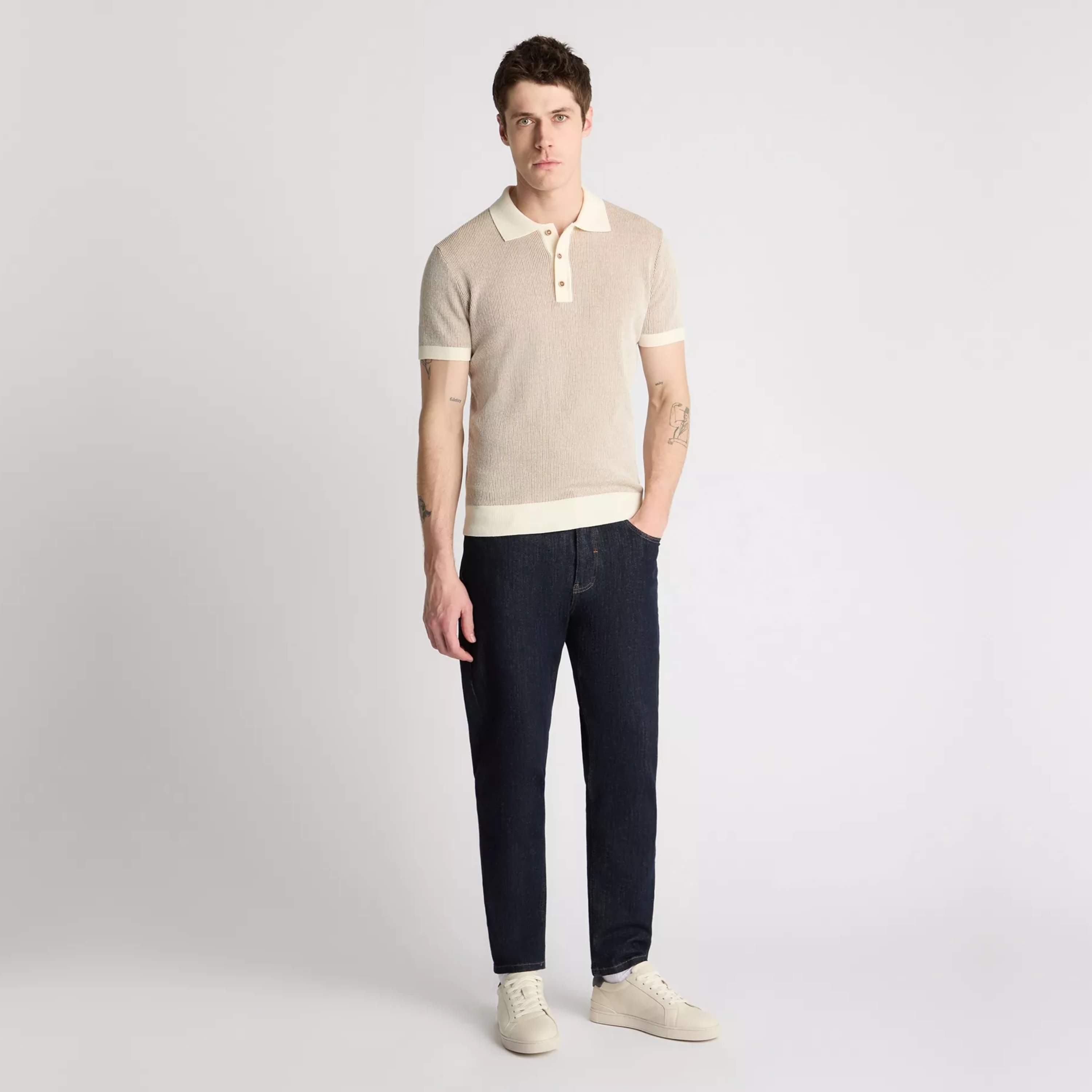 Remus Textured Knit Polo Shirt - Beige