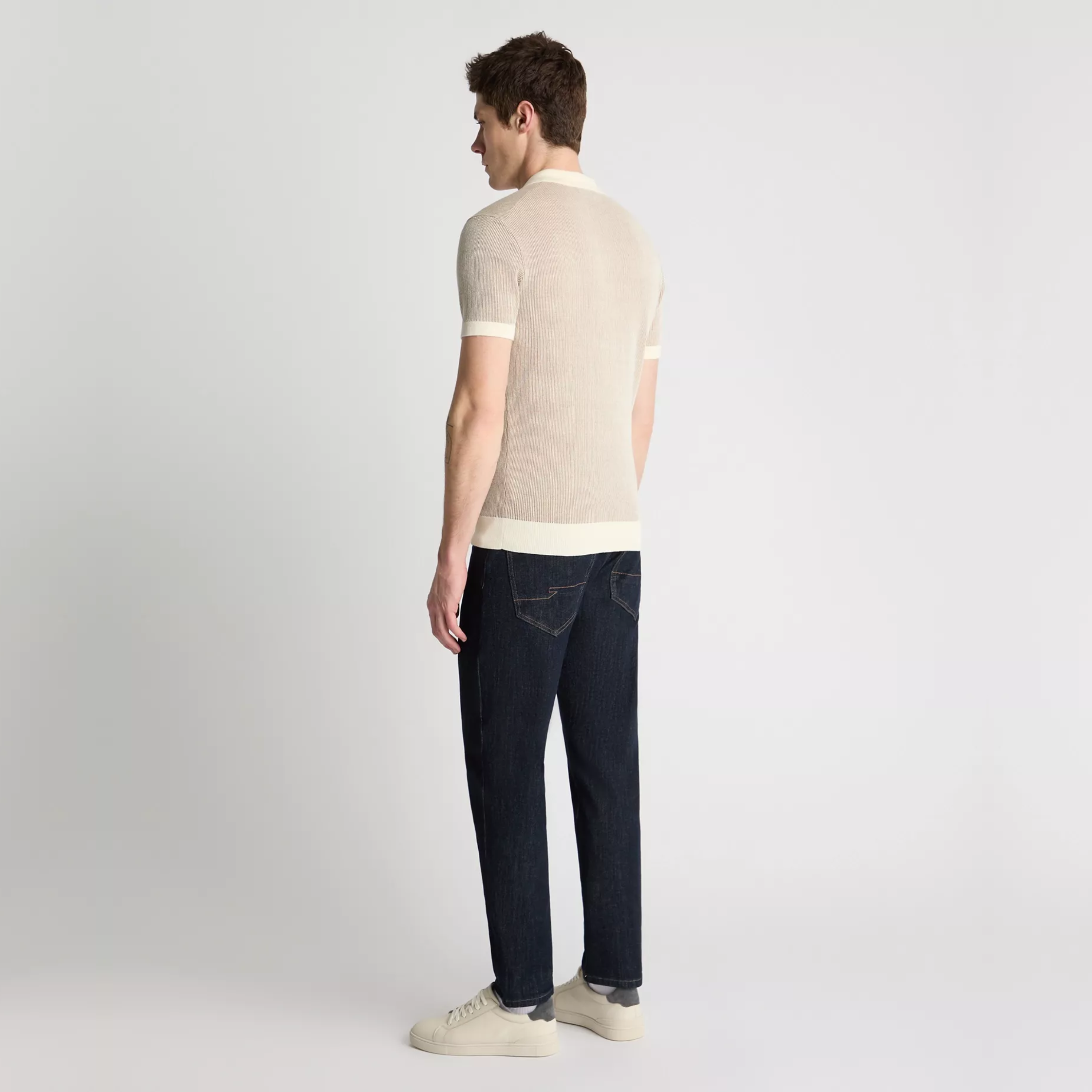 Remus Textured Knit Polo Shirt - Beige