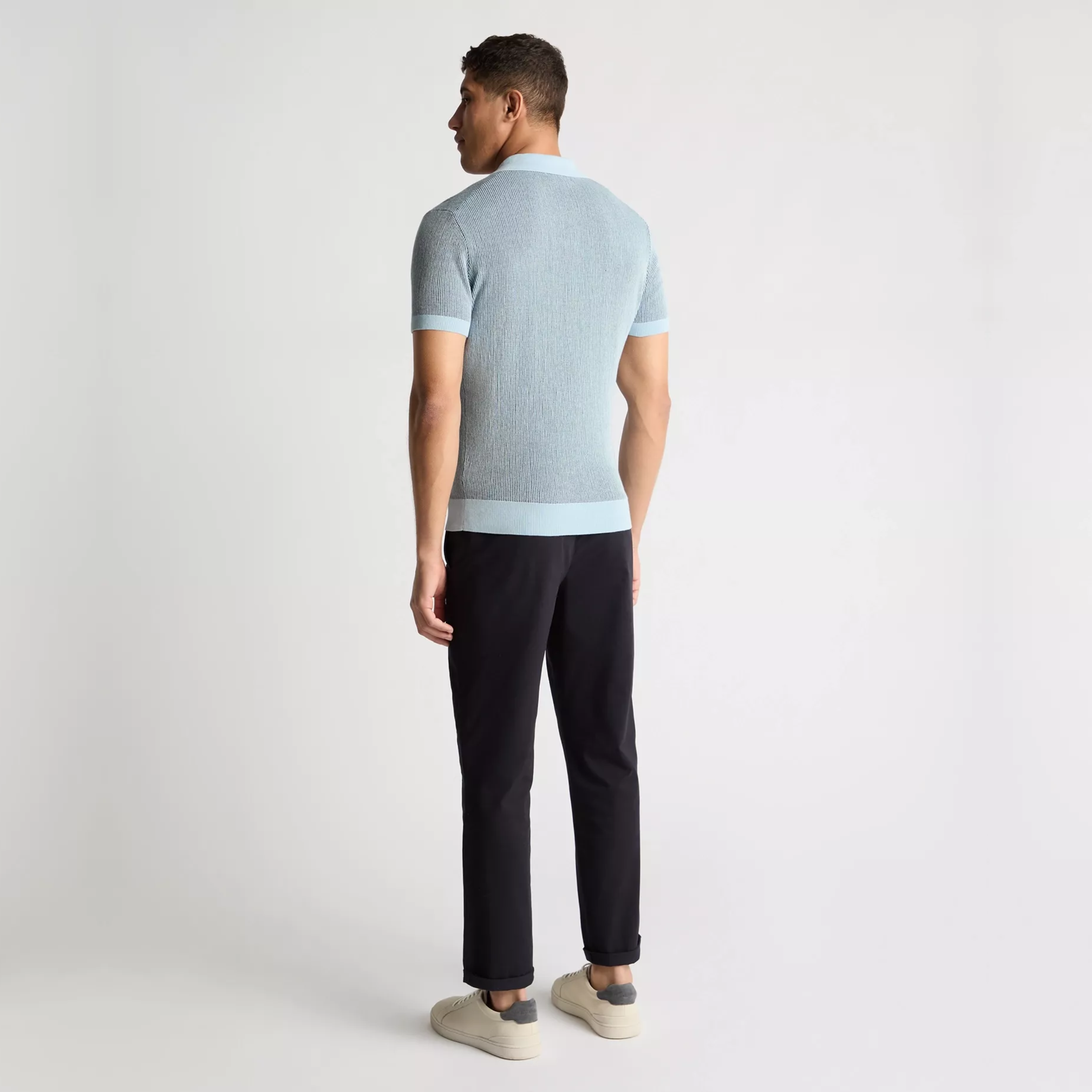 Remus Textured Knit Polo Shirt - Light Blue