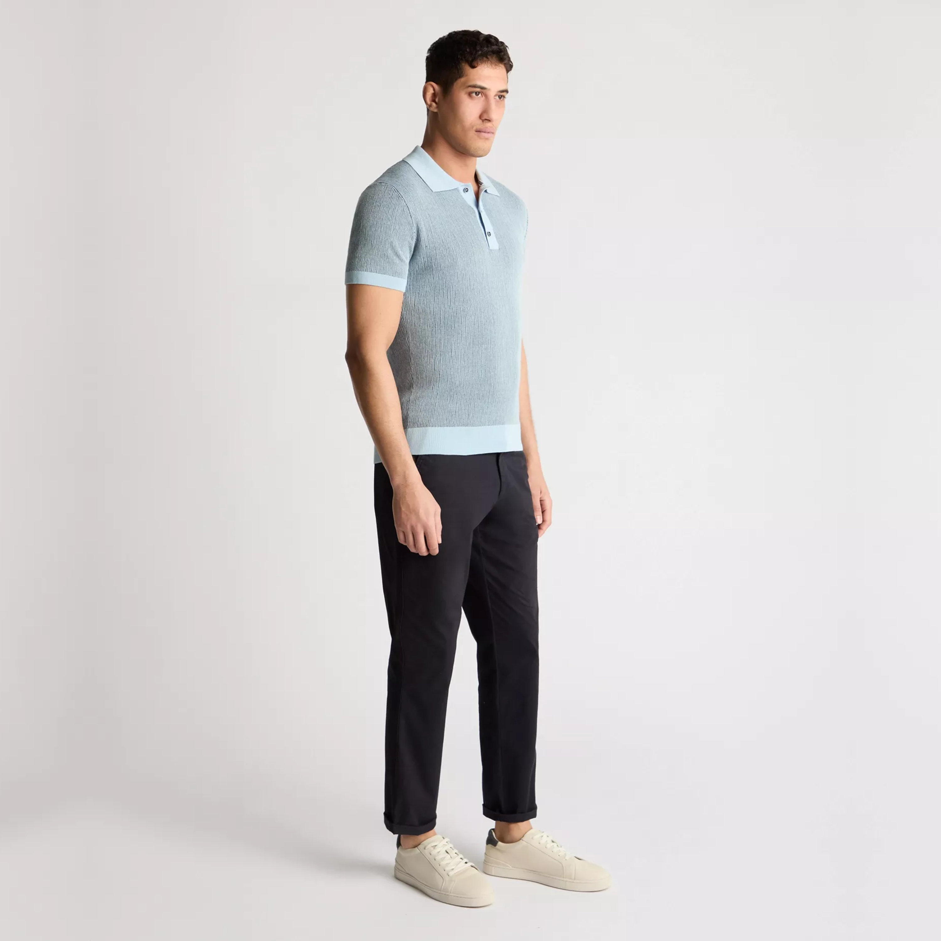 Remus Textured Knit Polo Shirt - Light Blue