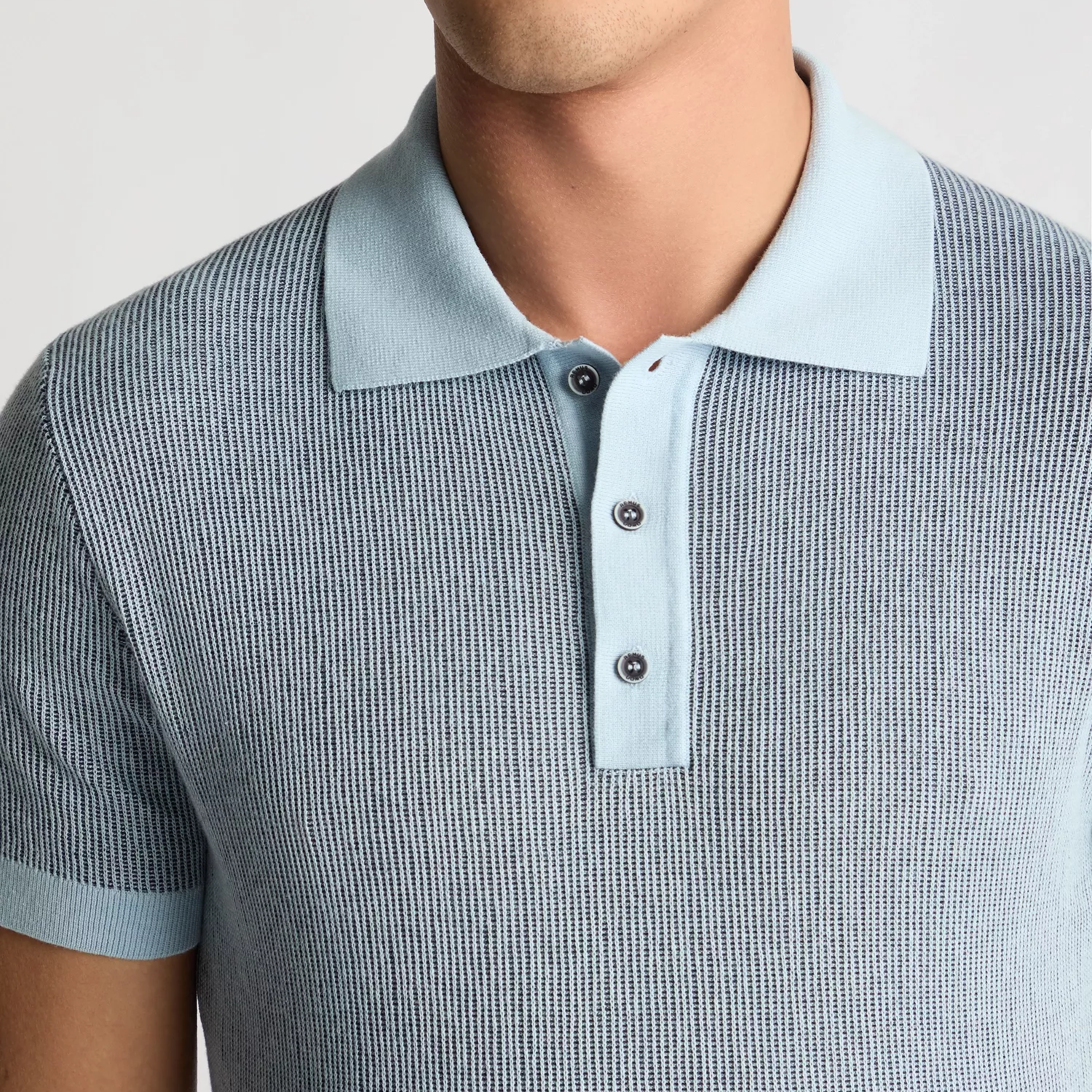 Remus Textured Knit Polo Shirt - Light Blue