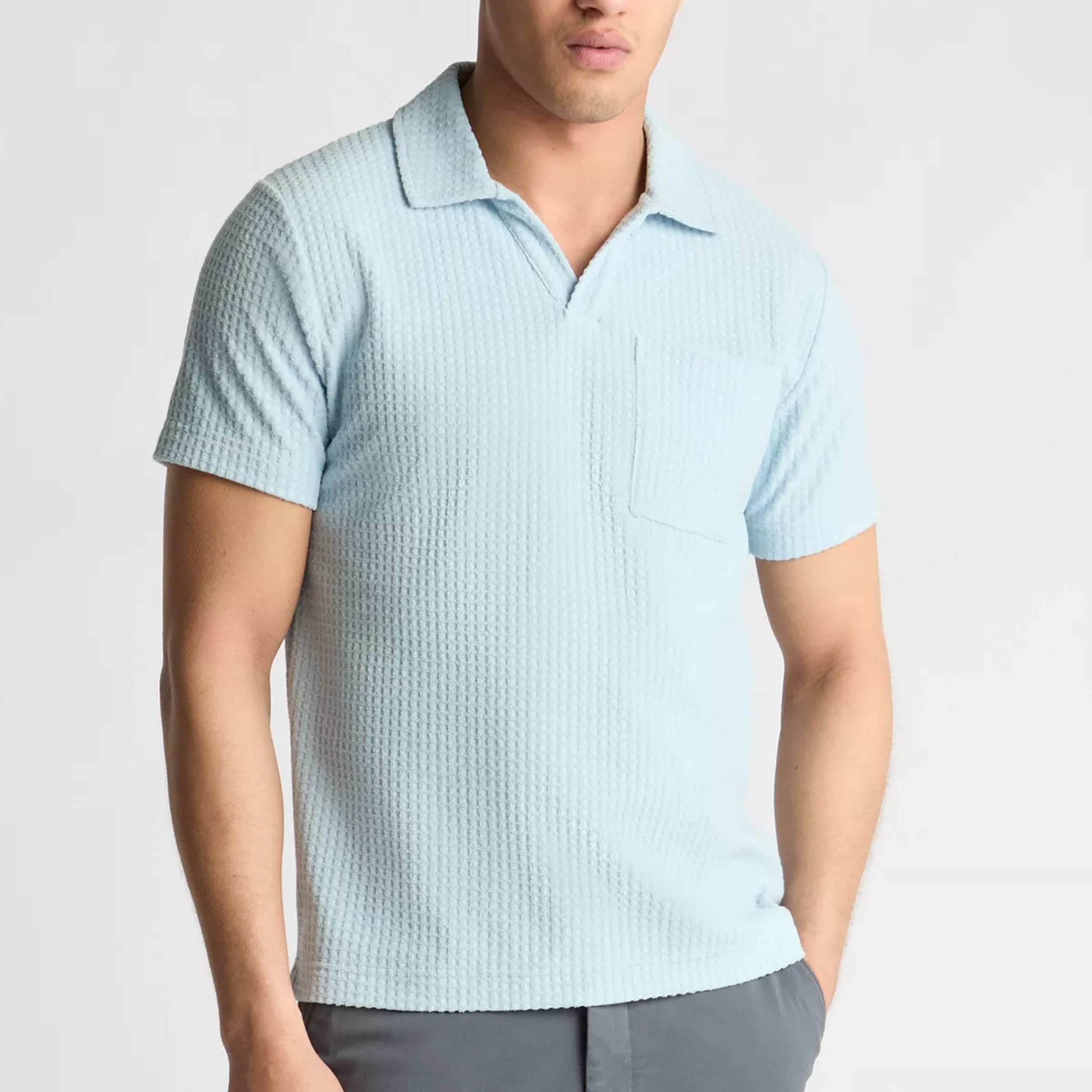 Remus Open Collar Terry Polo Shirt - Light Blue