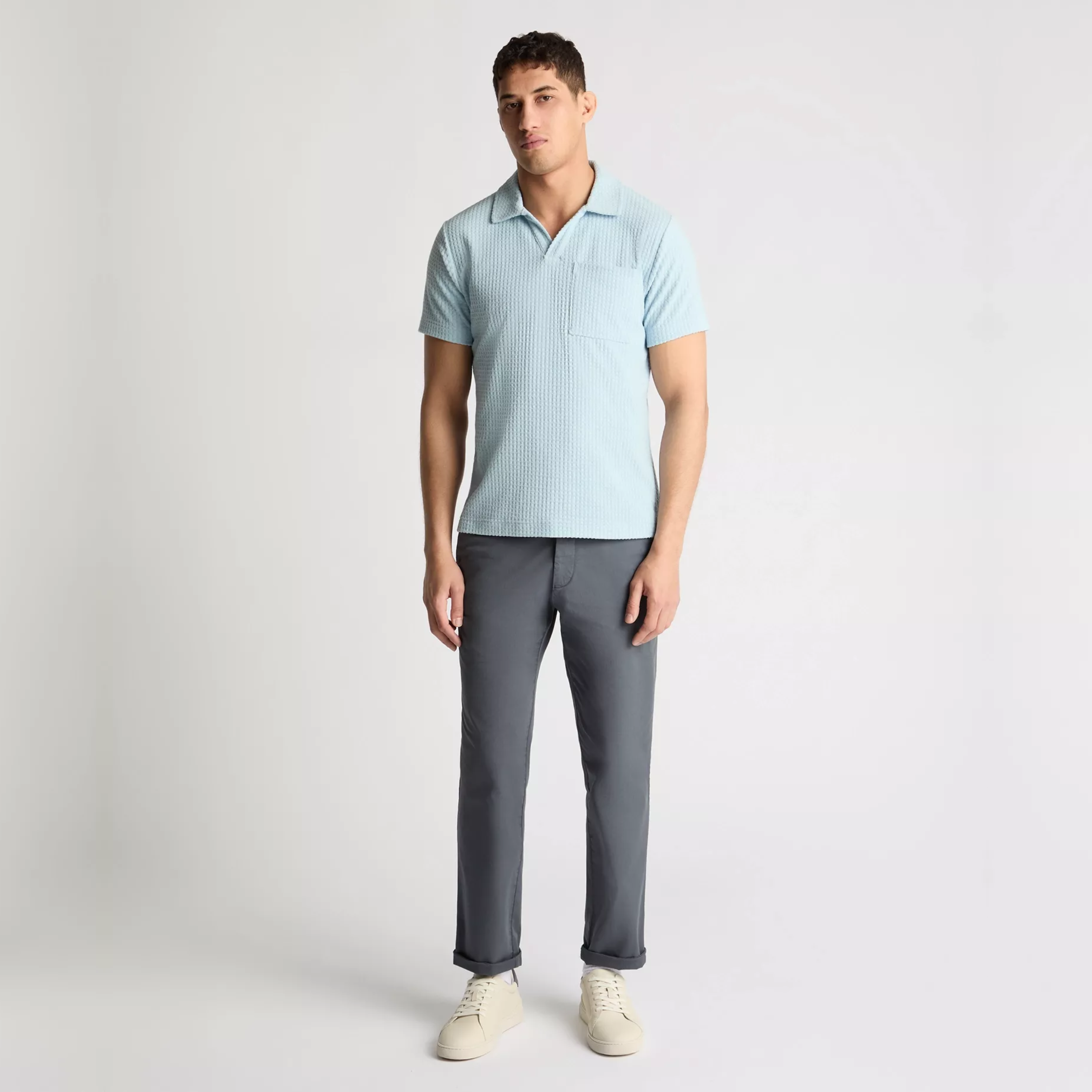 Remus Open Collar Terry Polo Shirt - Light Blue