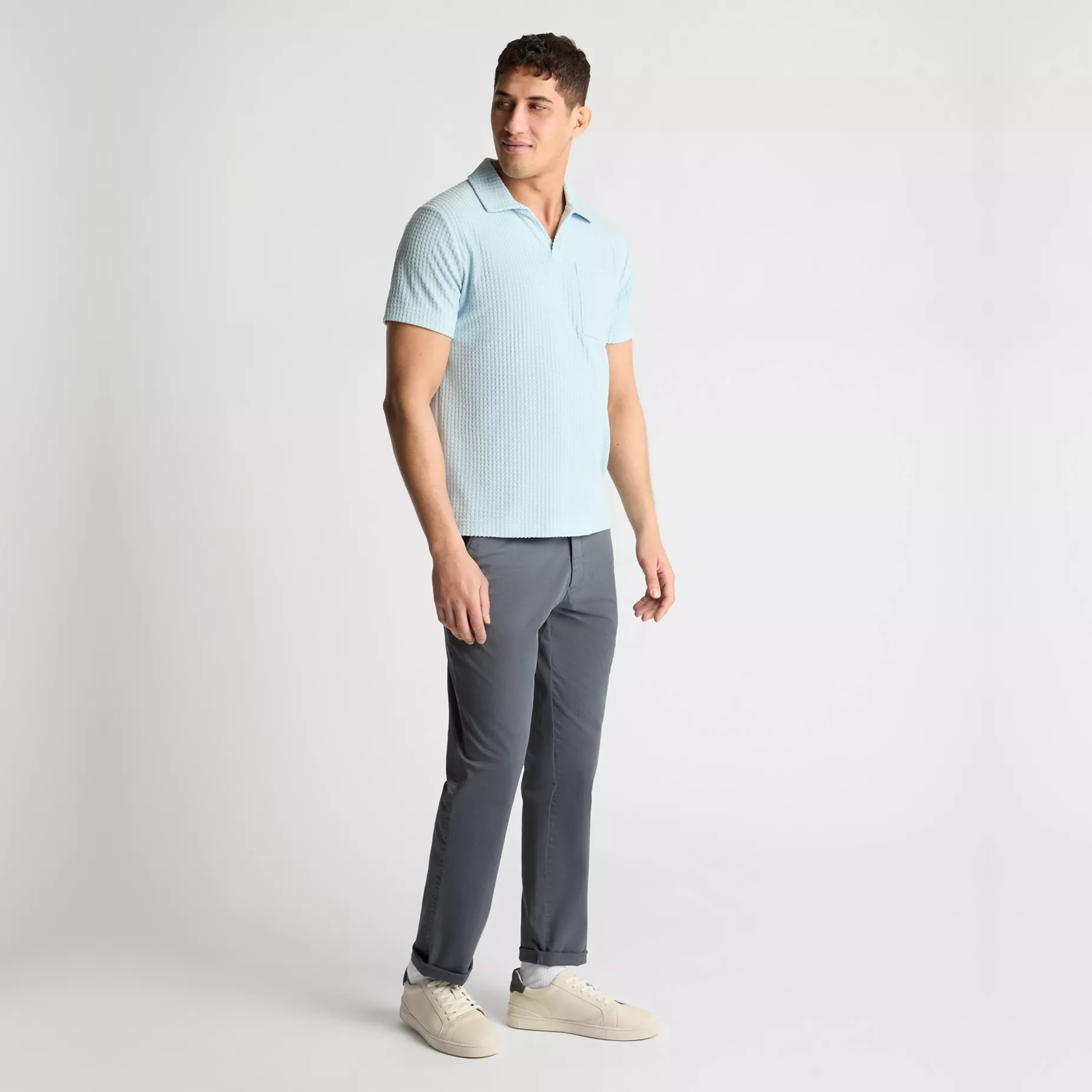 Remus Open Collar Terry Polo Shirt - Light Blue