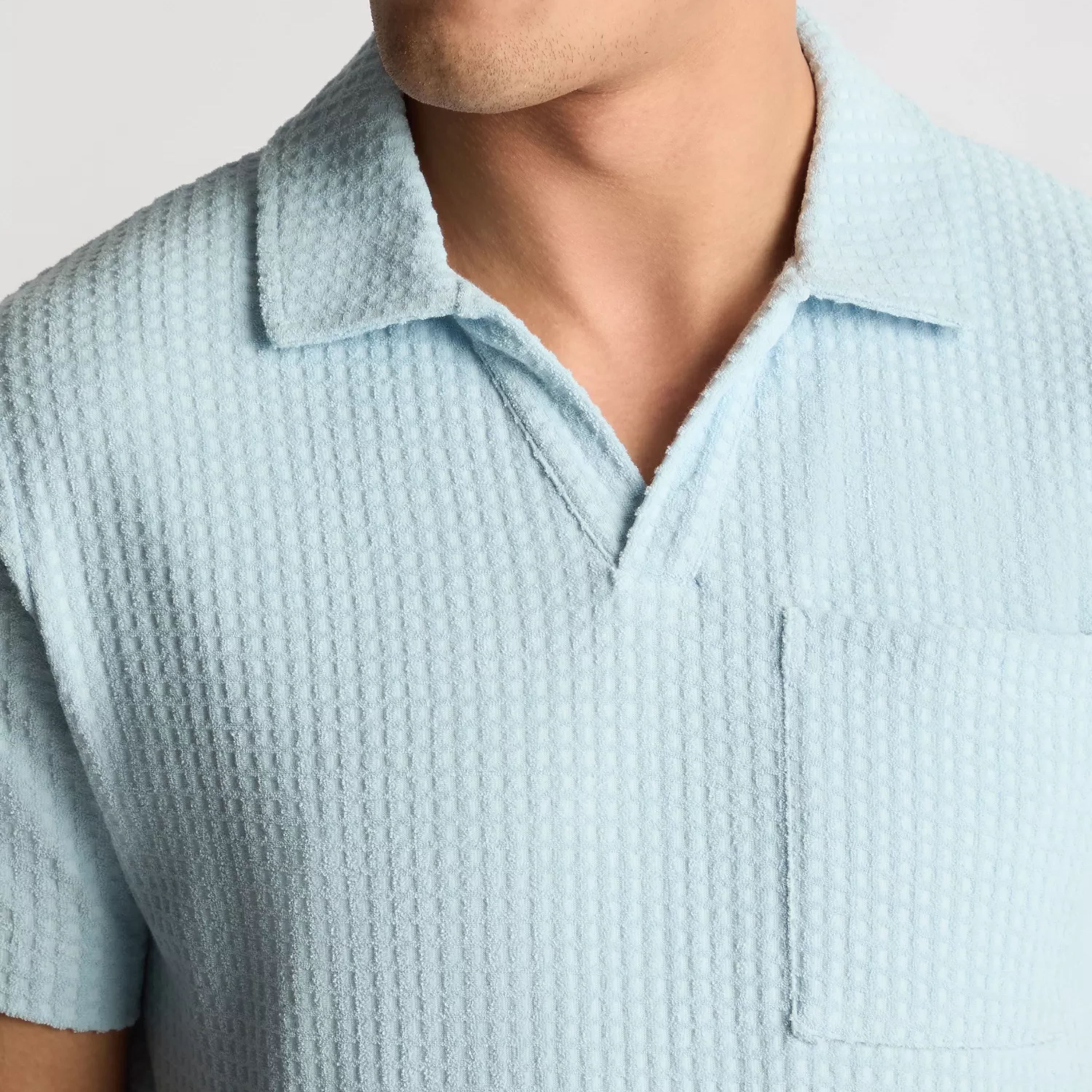 Remus Open Collar Terry Polo Shirt - Light Blue