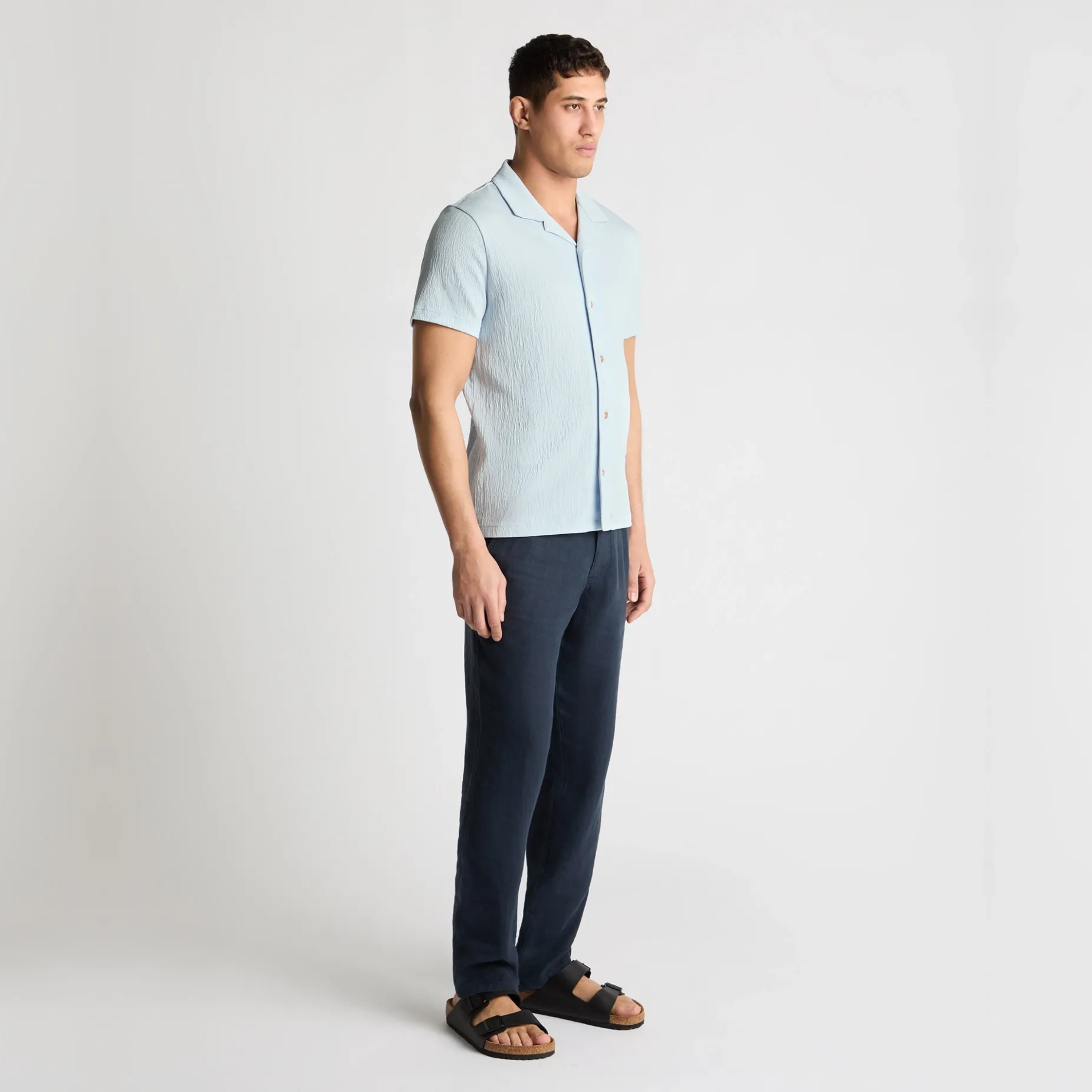 Remus Cuban Collar Jersey Shirt - Light Blue