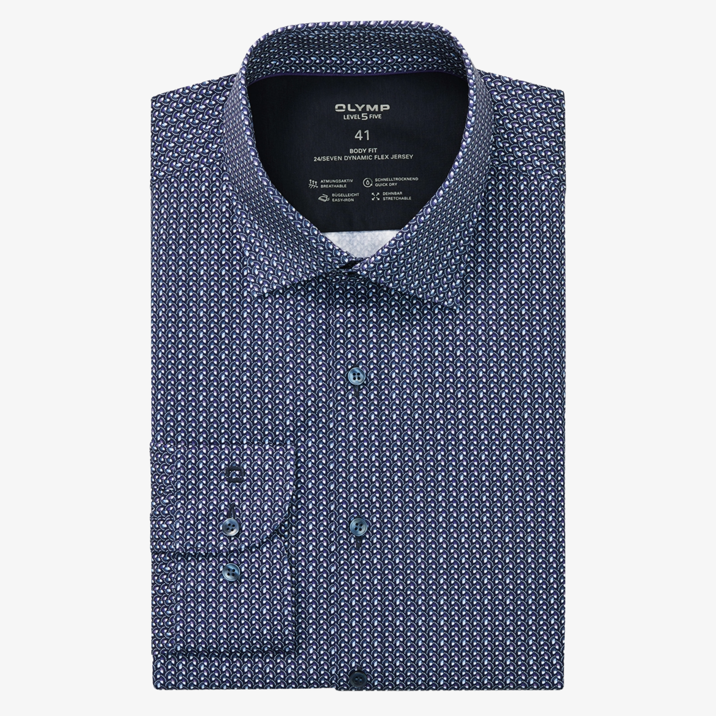 Olymp 24/7 Level 5 Jersey Printed Shirt - Navy