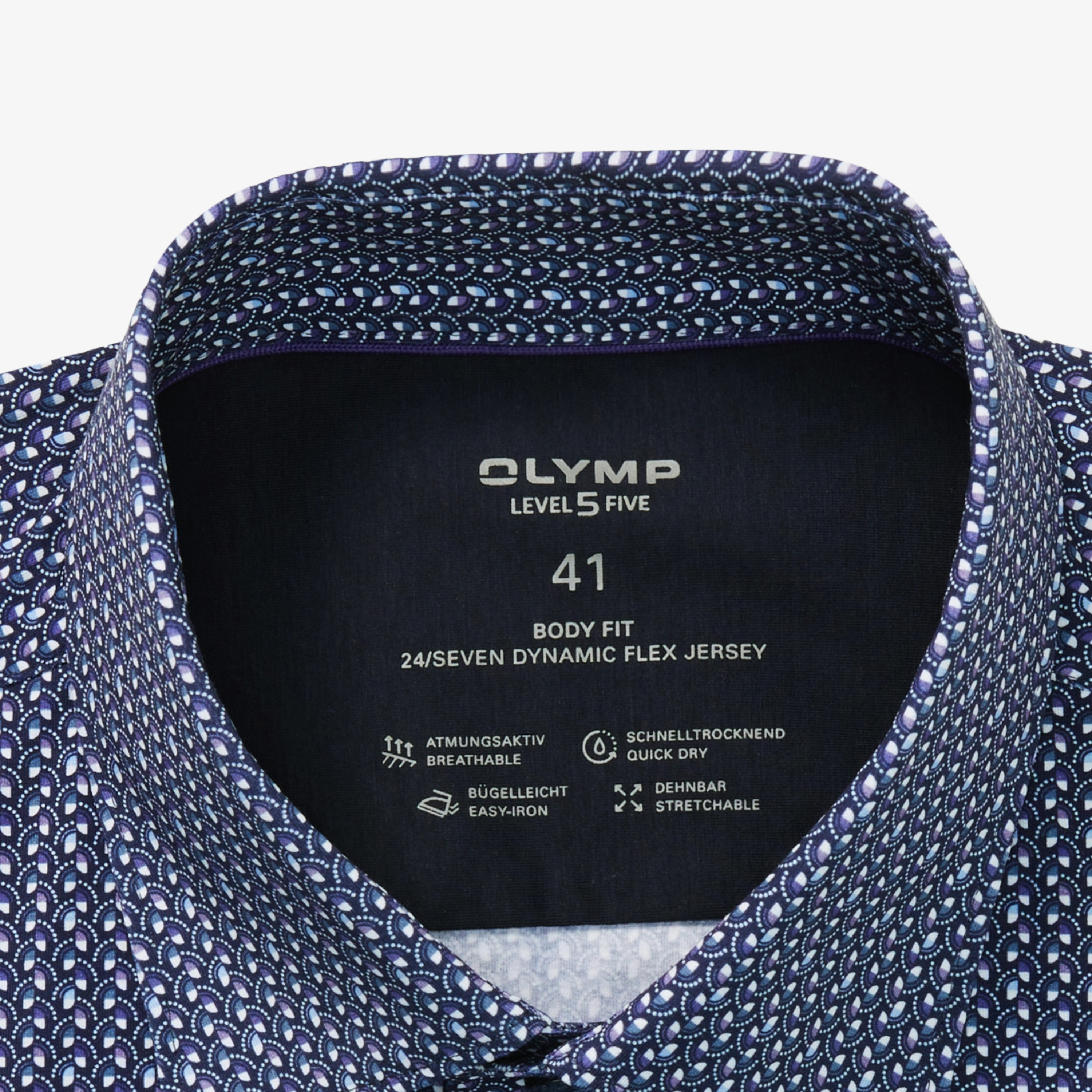 Olymp 24/7 Level 5 Jersey Printed Shirt - Navy