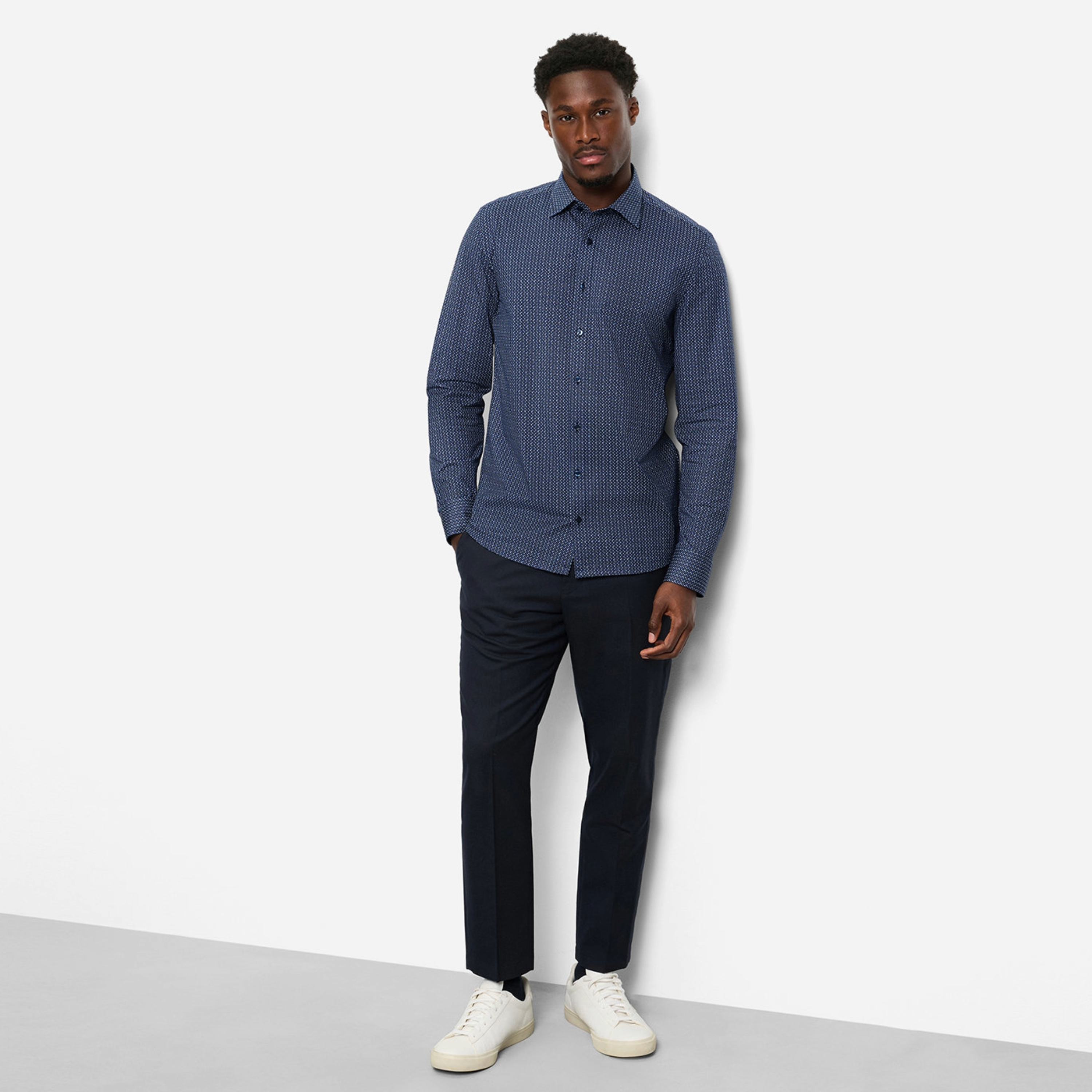 Olymp 24/7 Level 5 Jersey Printed Shirt - Navy