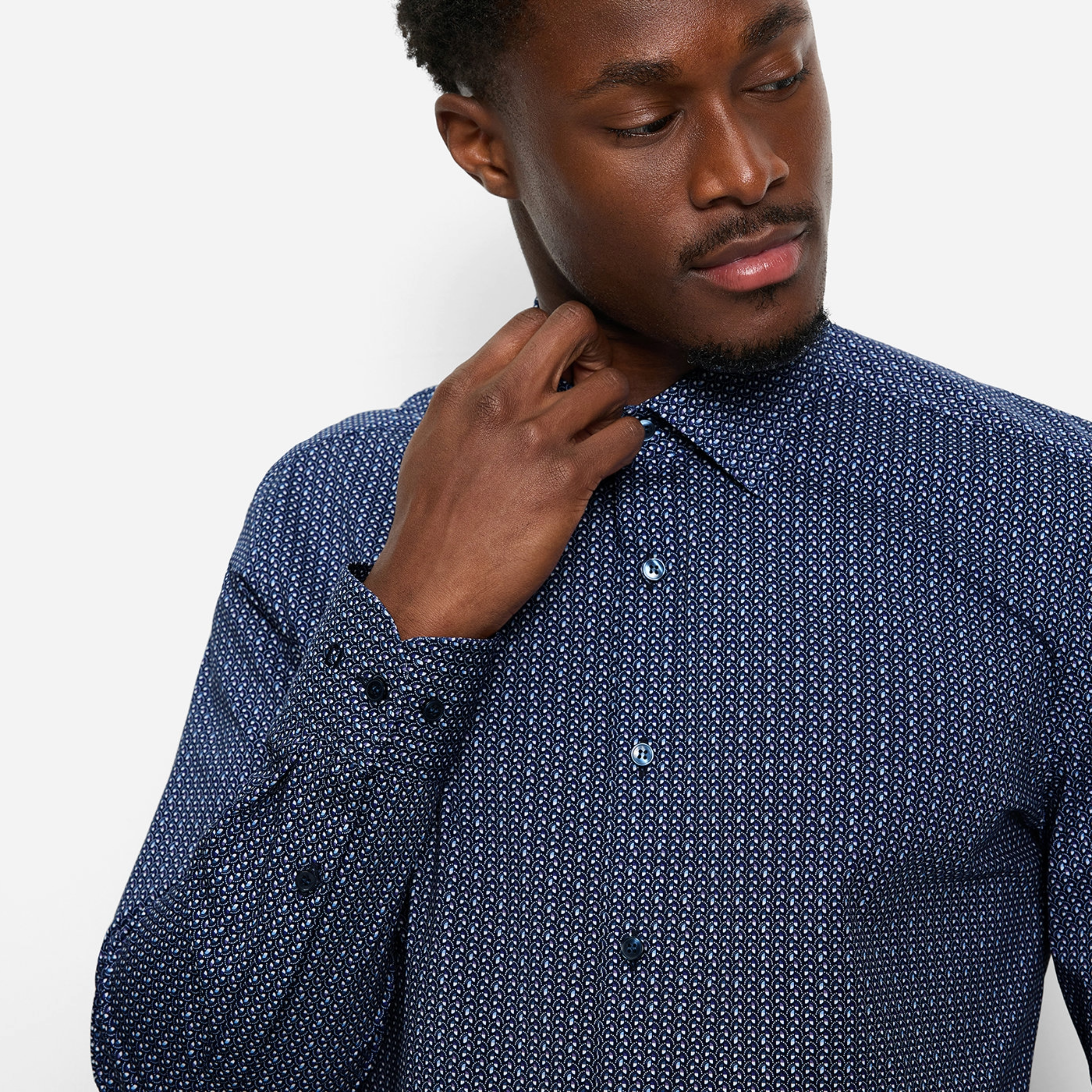 Olymp 24/7 Level 5 Jersey Printed Shirt - Navy