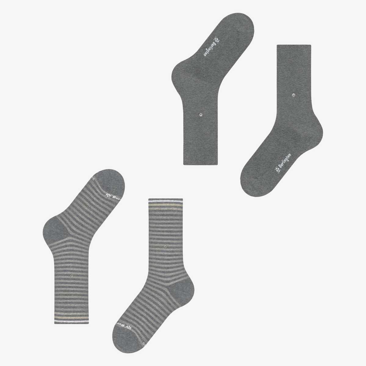 Burlington Everyday Stripe 2 Pack Socks - Light Grey