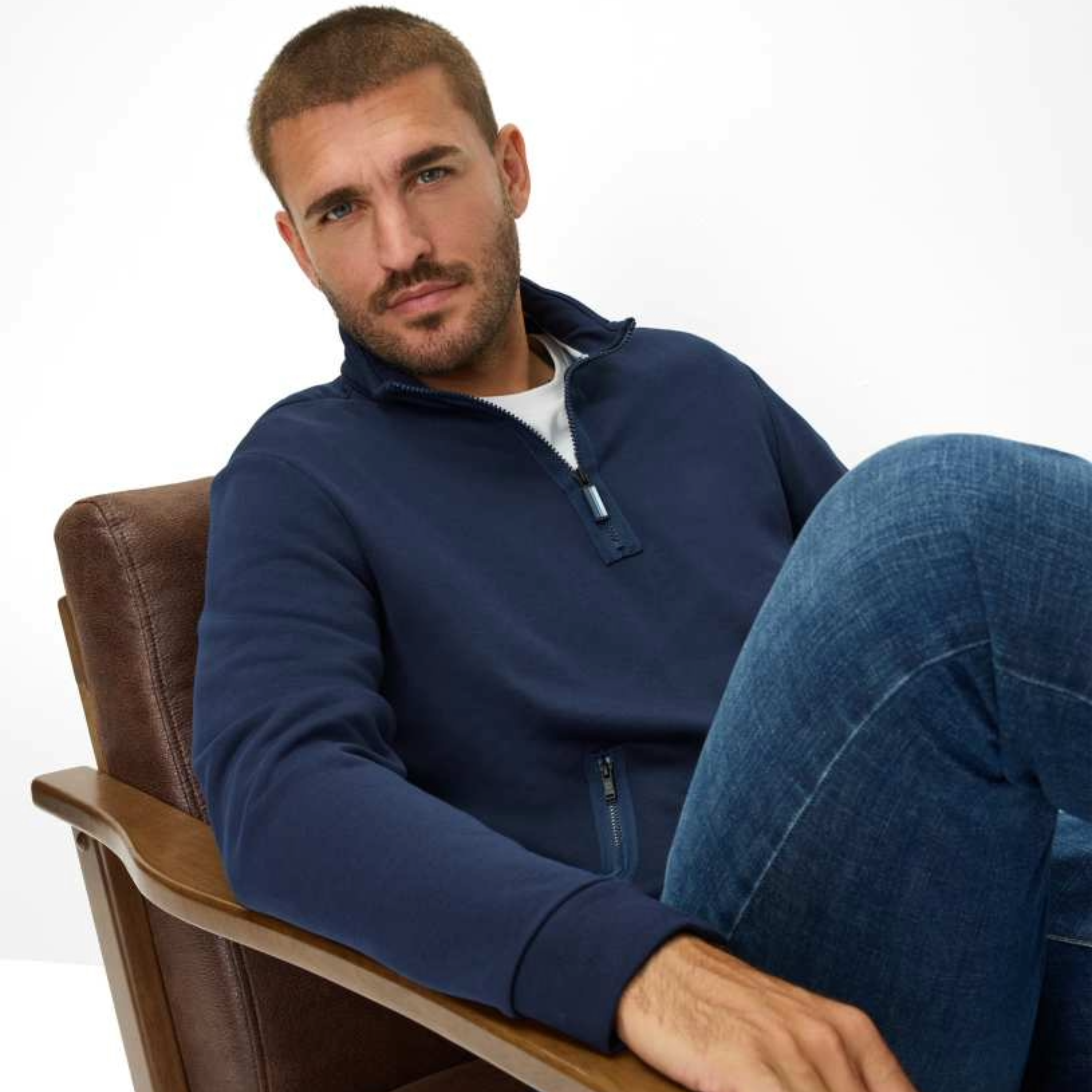 Brax Sion 1/2 Zip Jersey Sweatshirt - Navy
