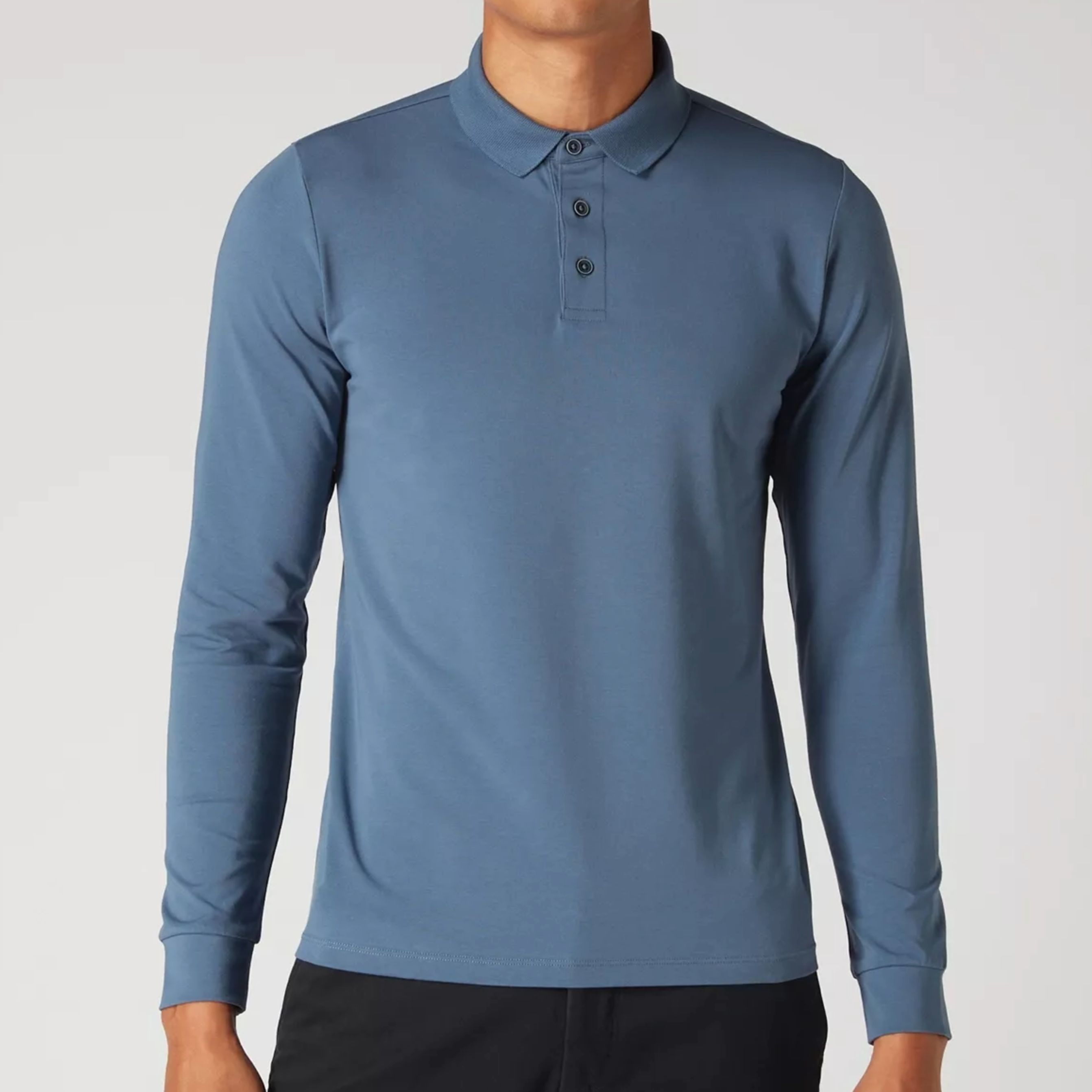 Remus Long Sleeve Button Polo Shirt - Blue