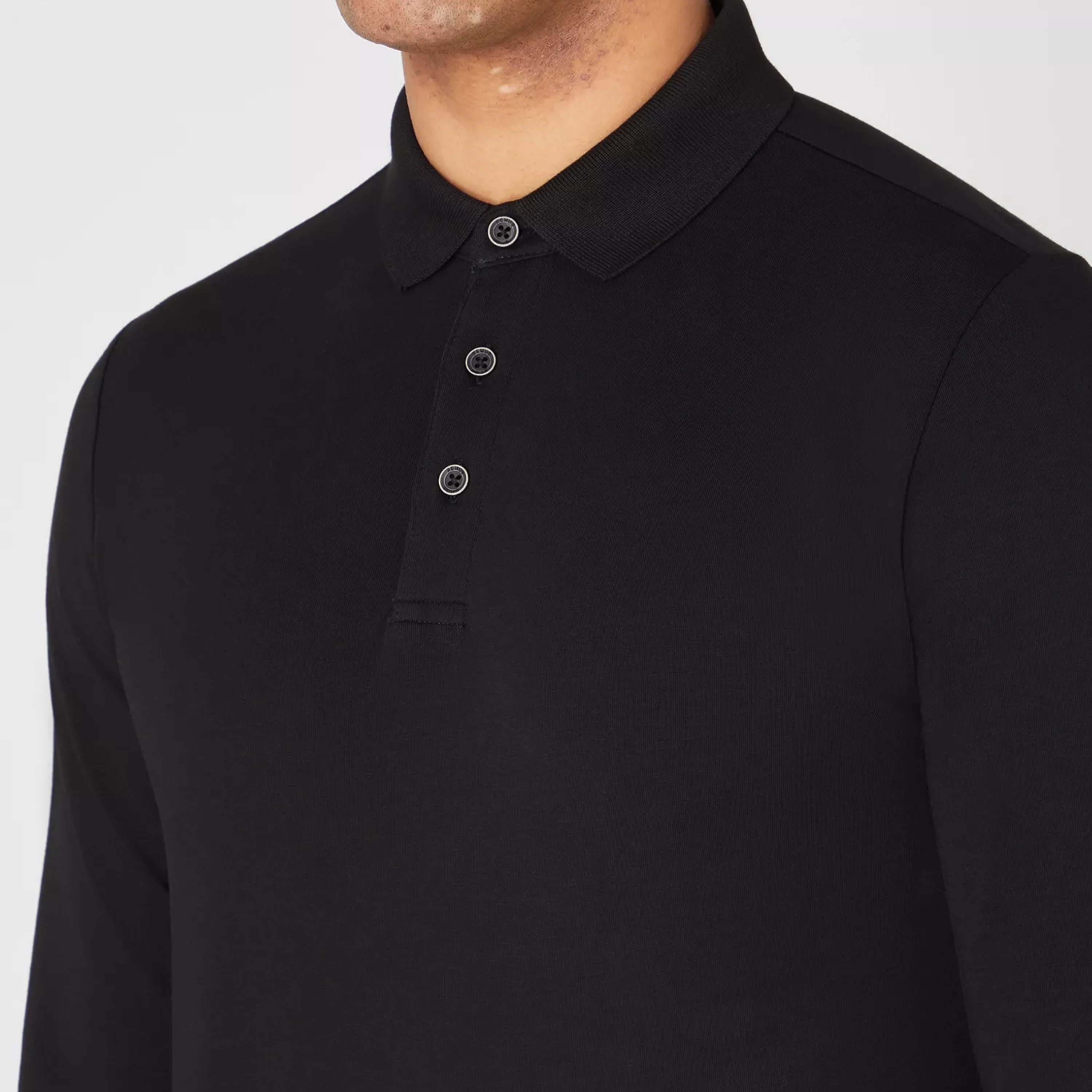 Remus Long Sleeve Button Polo Shirt - Black