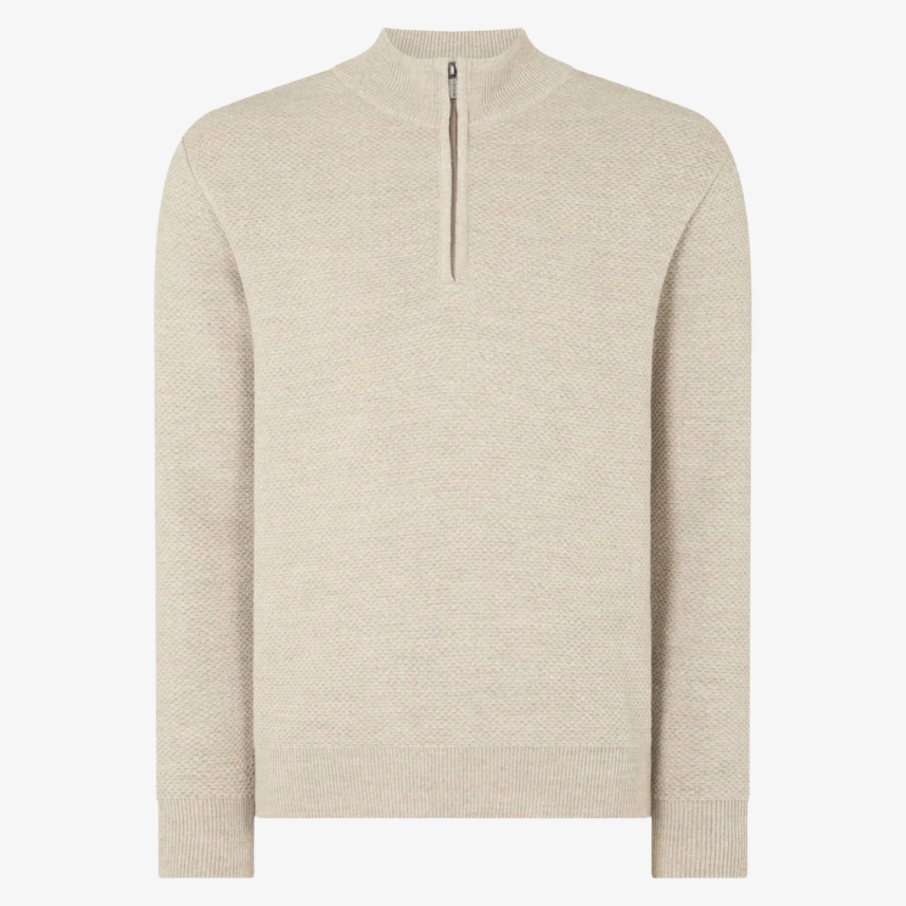 Remus Textured Tapered Fit Merino Half Zip Jumper - Beige