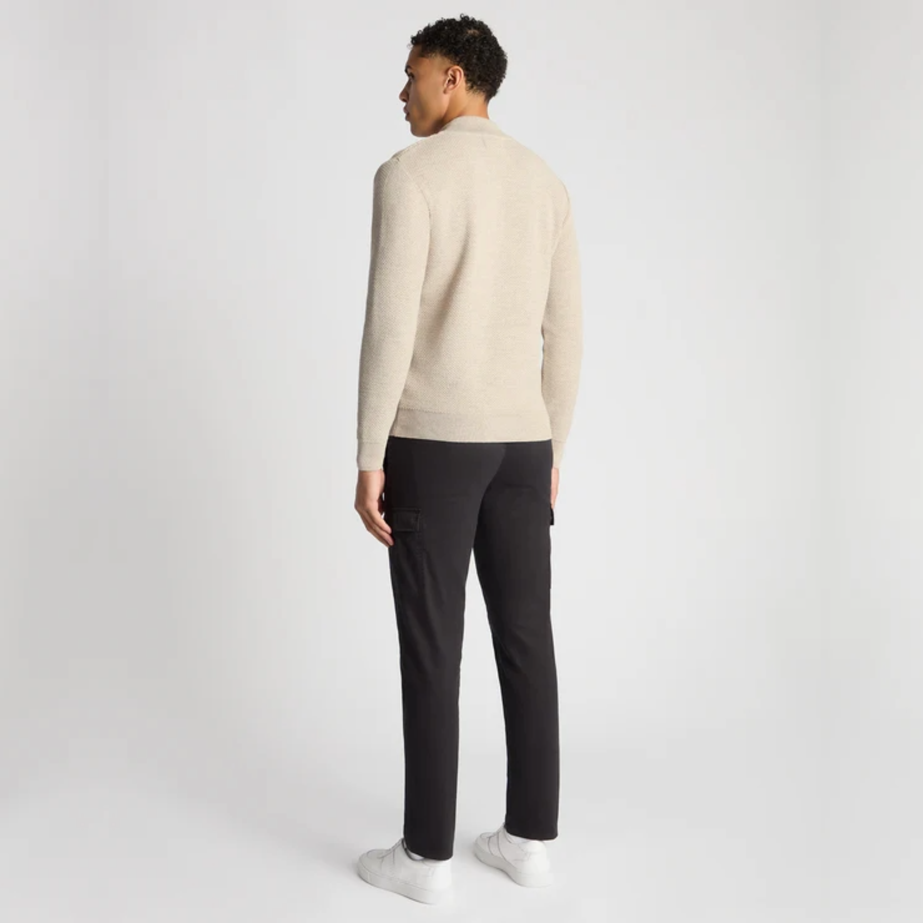 Remus Textured Tapered Fit Merino Half Zip Jumper - Beige