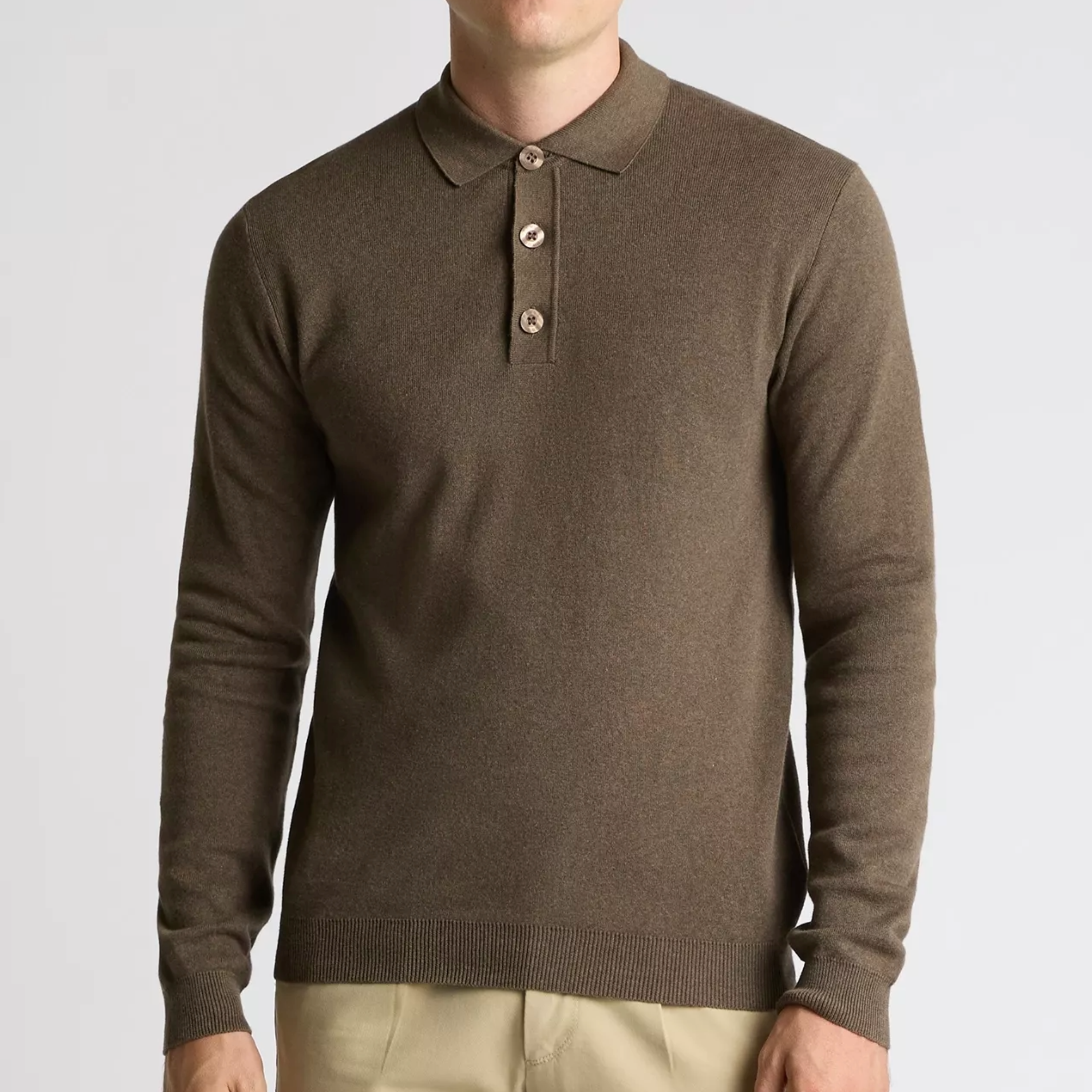 Remus Long Sleeve Cotton Knit Polo - Brown