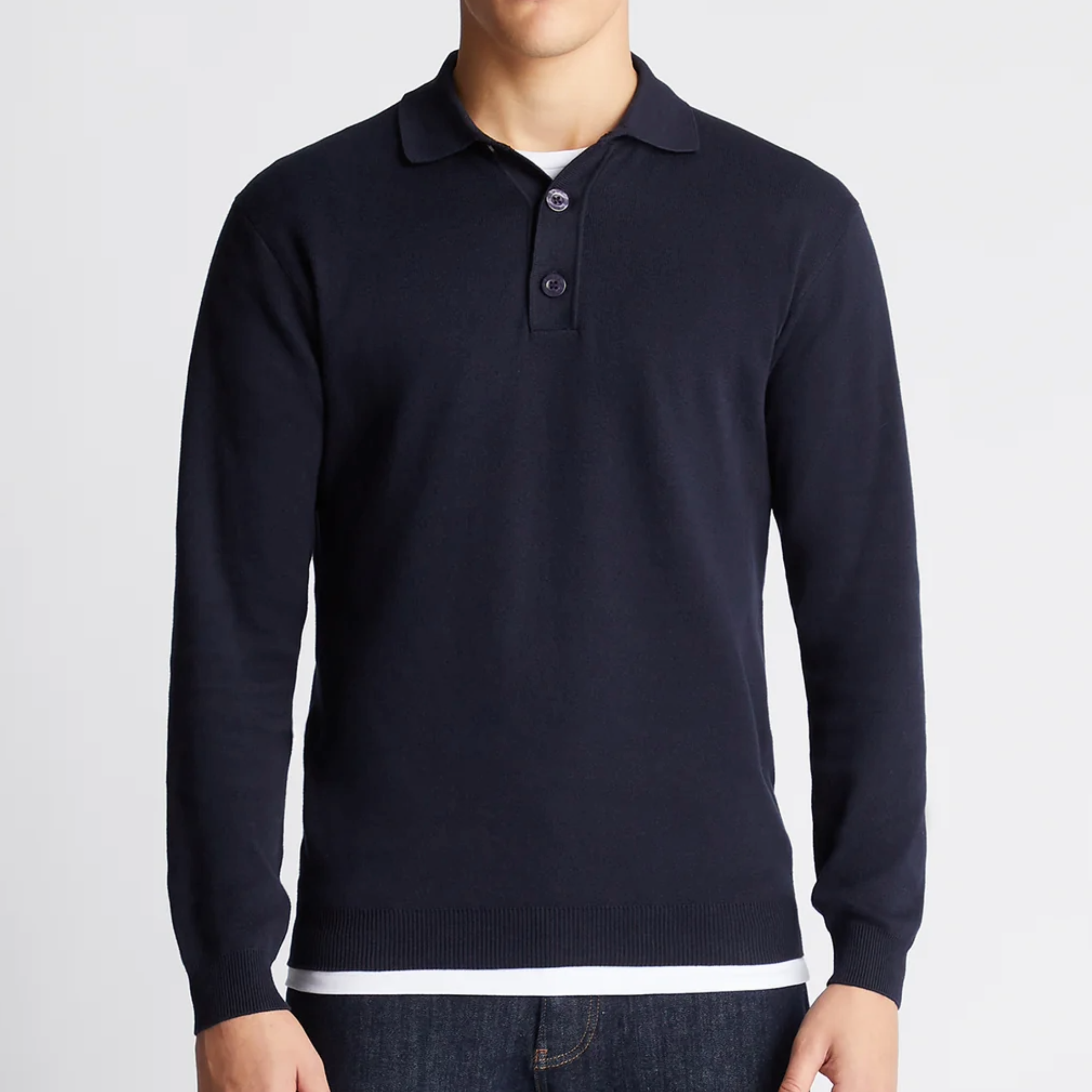 Remus Relaxed Fit Long Sleeve Polo - Navy