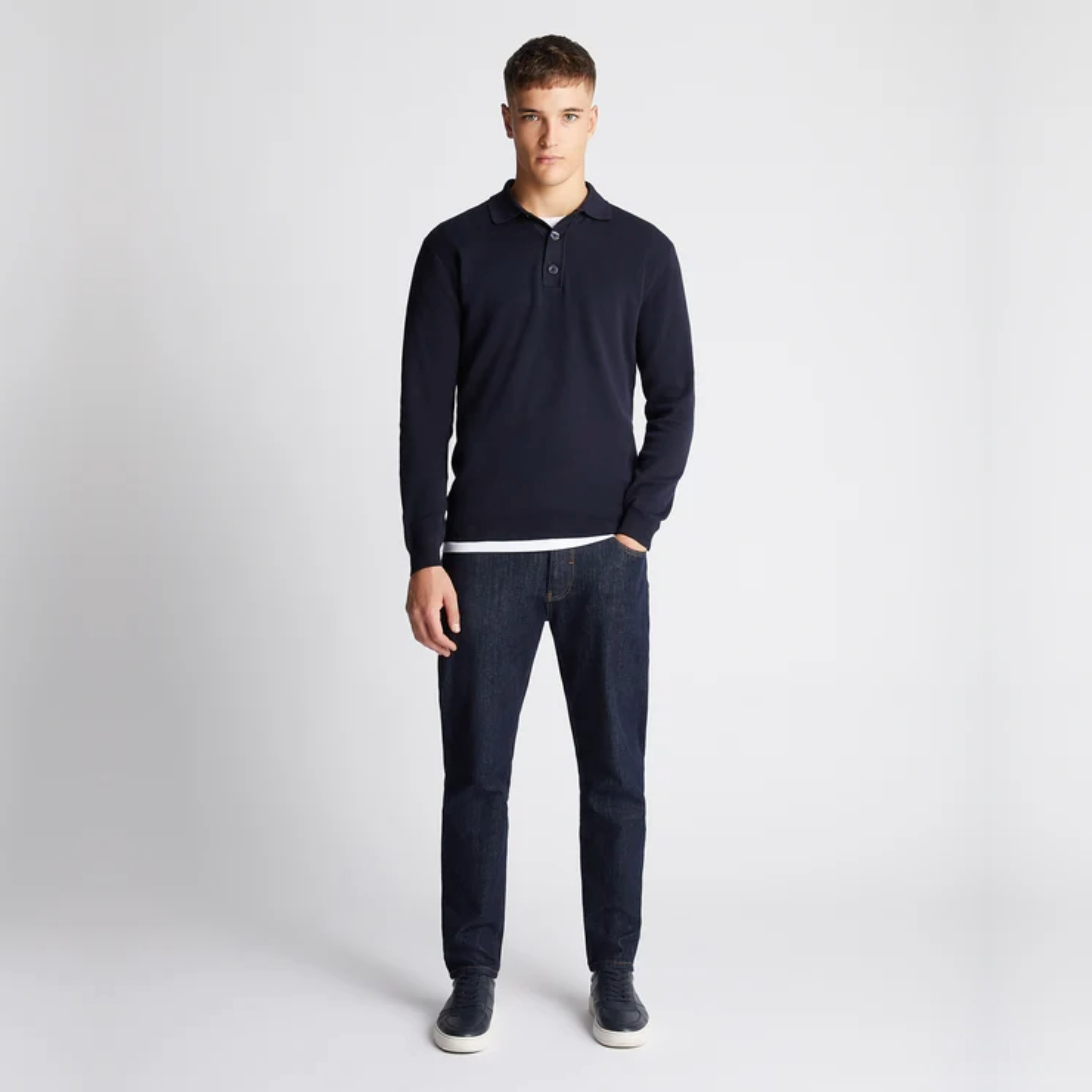 Remus Relaxed Fit Long Sleeve Polo - Navy