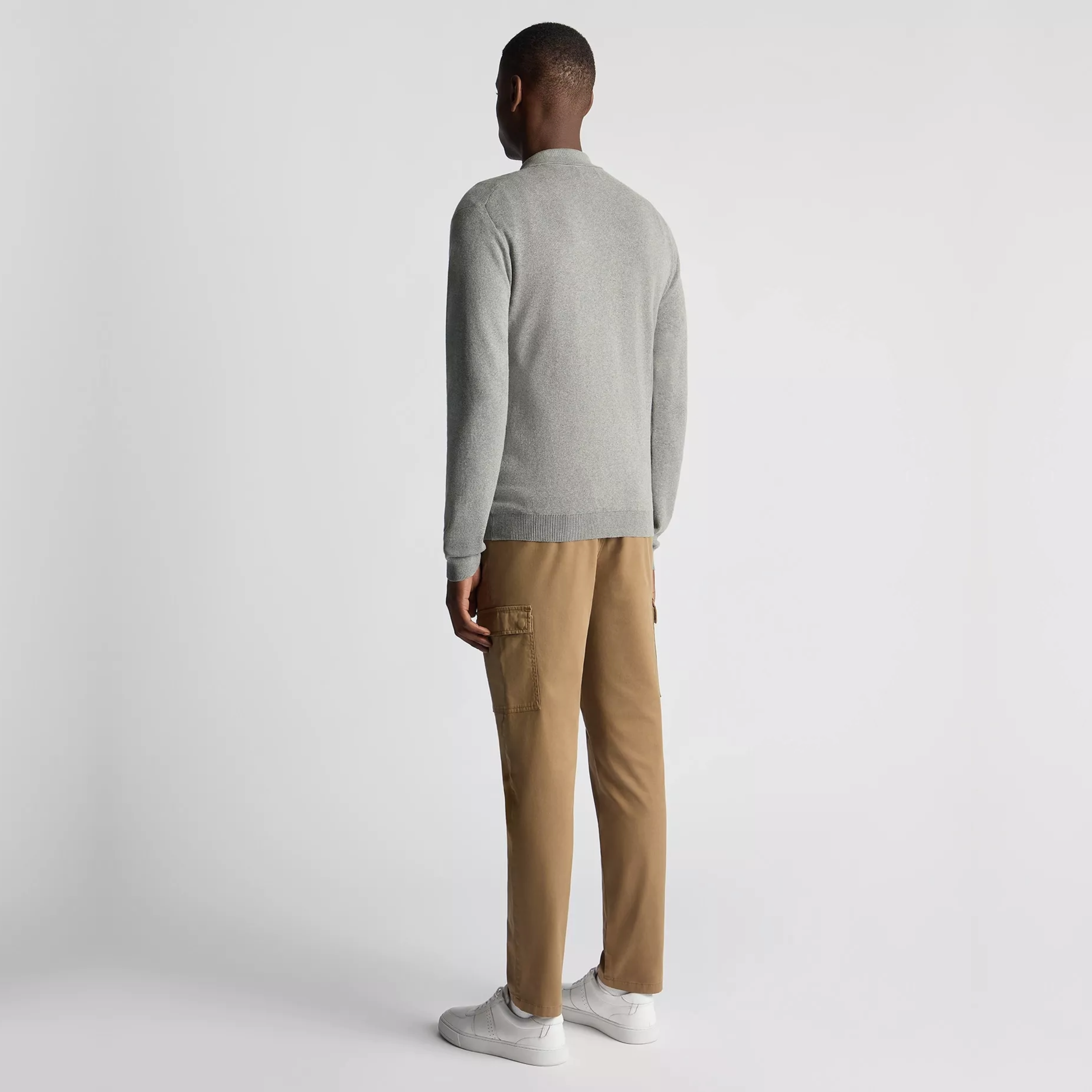 Remus Long Sleeve Cotton Knit Polo - Light Grey
