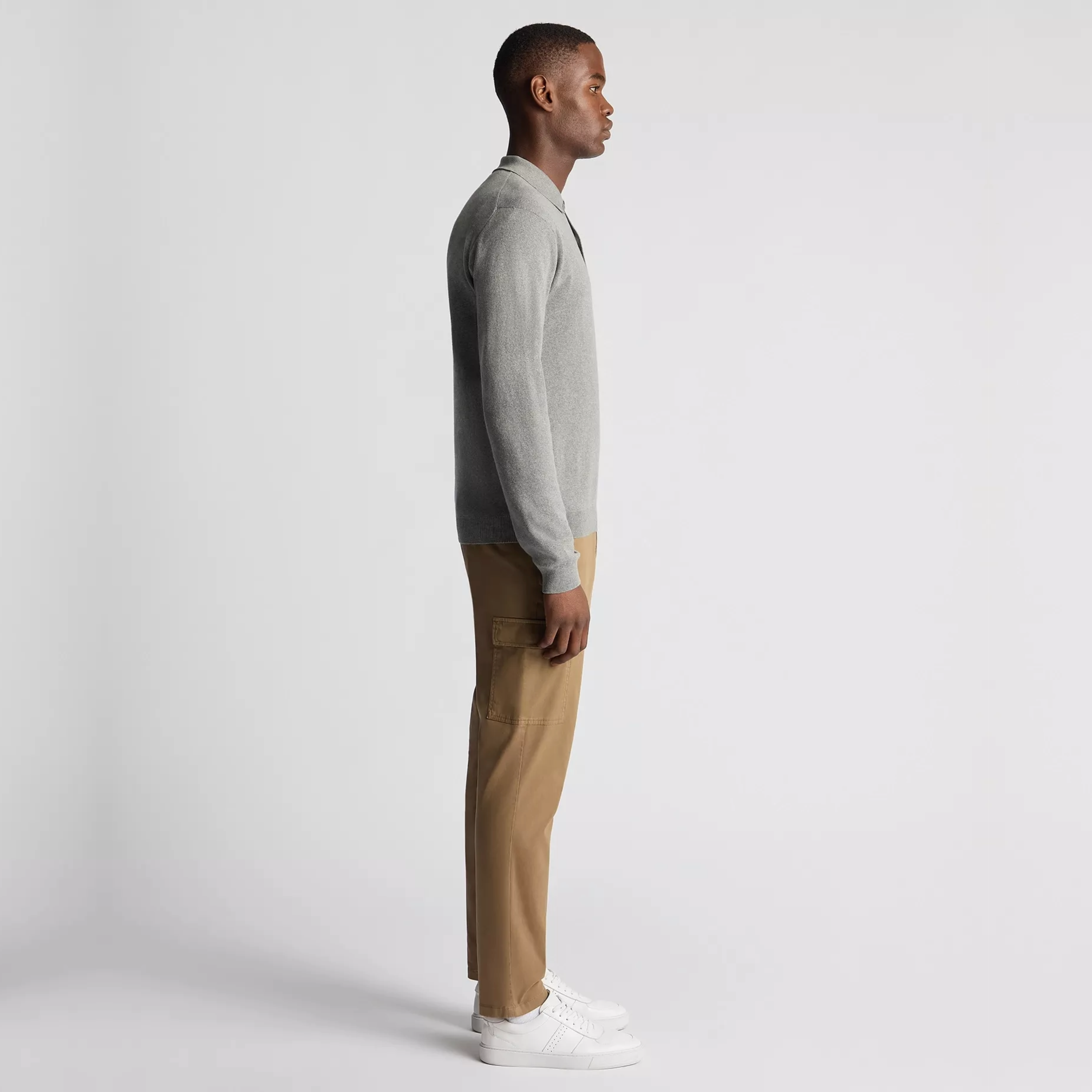 Remus Long Sleeve Cotton Knit Polo - Light Grey