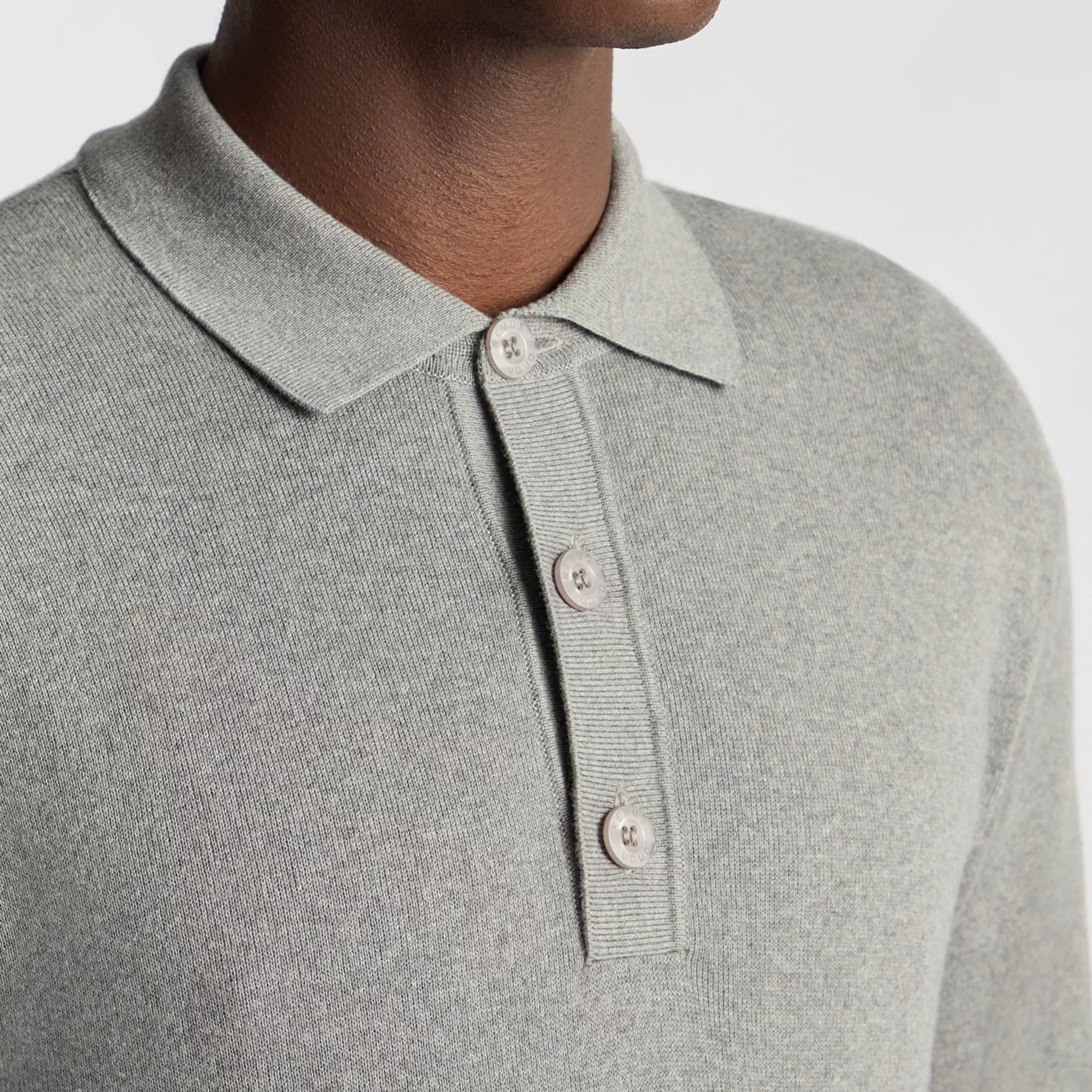 Remus Long Sleeve Cotton Knit Polo - Light Grey
