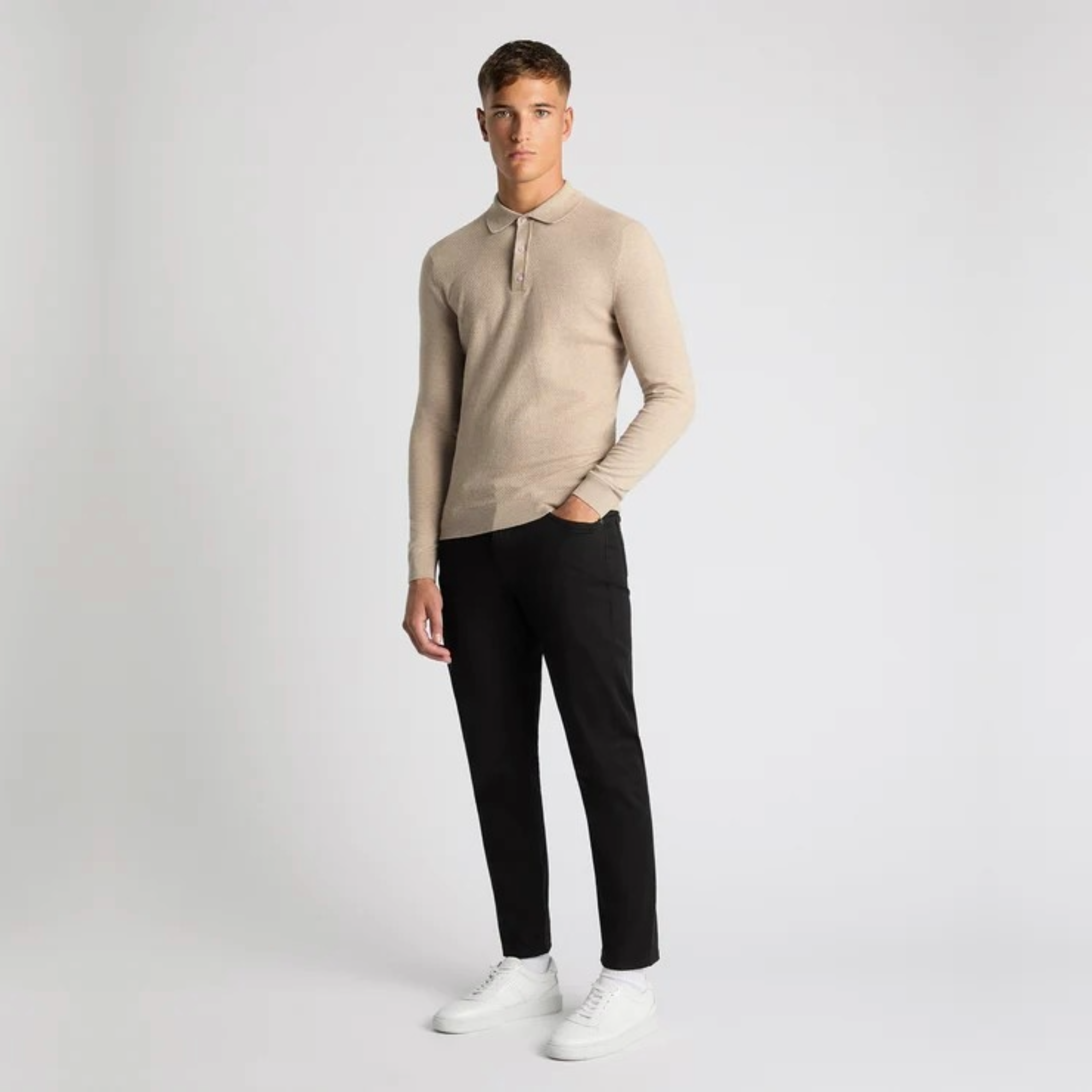 Remus Slim Fit Cotton Knitted Polo - Beige