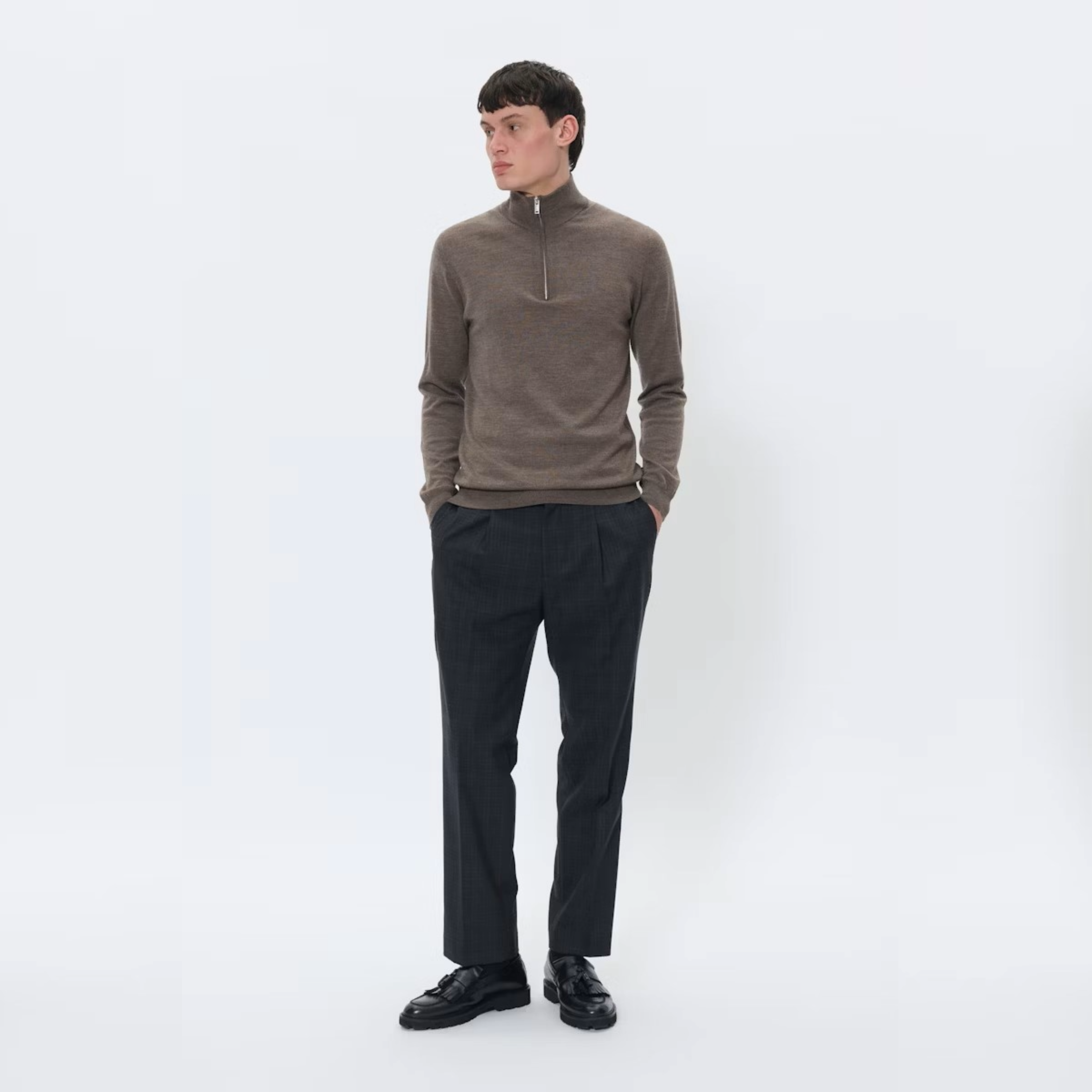 Matinique Mamason Merino Wool Half Zip Jumper - Brown