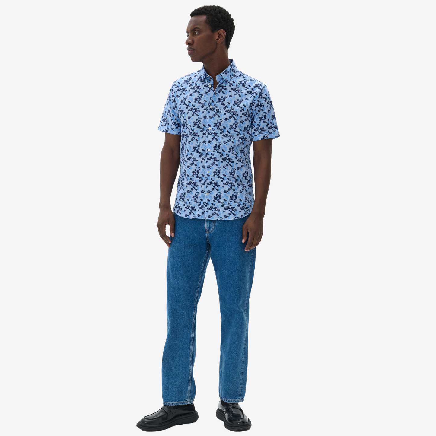 Matinique Matrostol Floral Print Short Sleeve Shirt - Chambray Blue