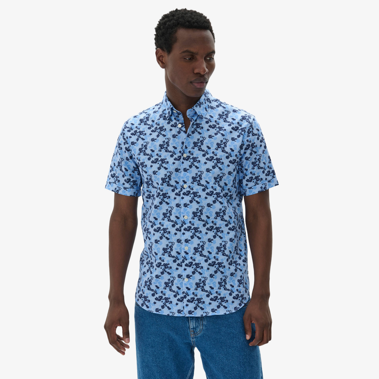 Matinique Matrostol Floral Print Short Sleeve Shirt - Chambray Blue