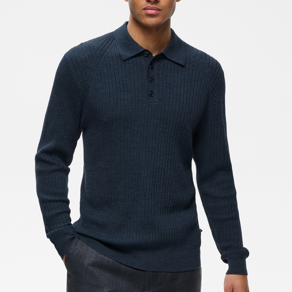 Matinique Makerone Ribbed Knitted Polo Shirt - Blue Nights