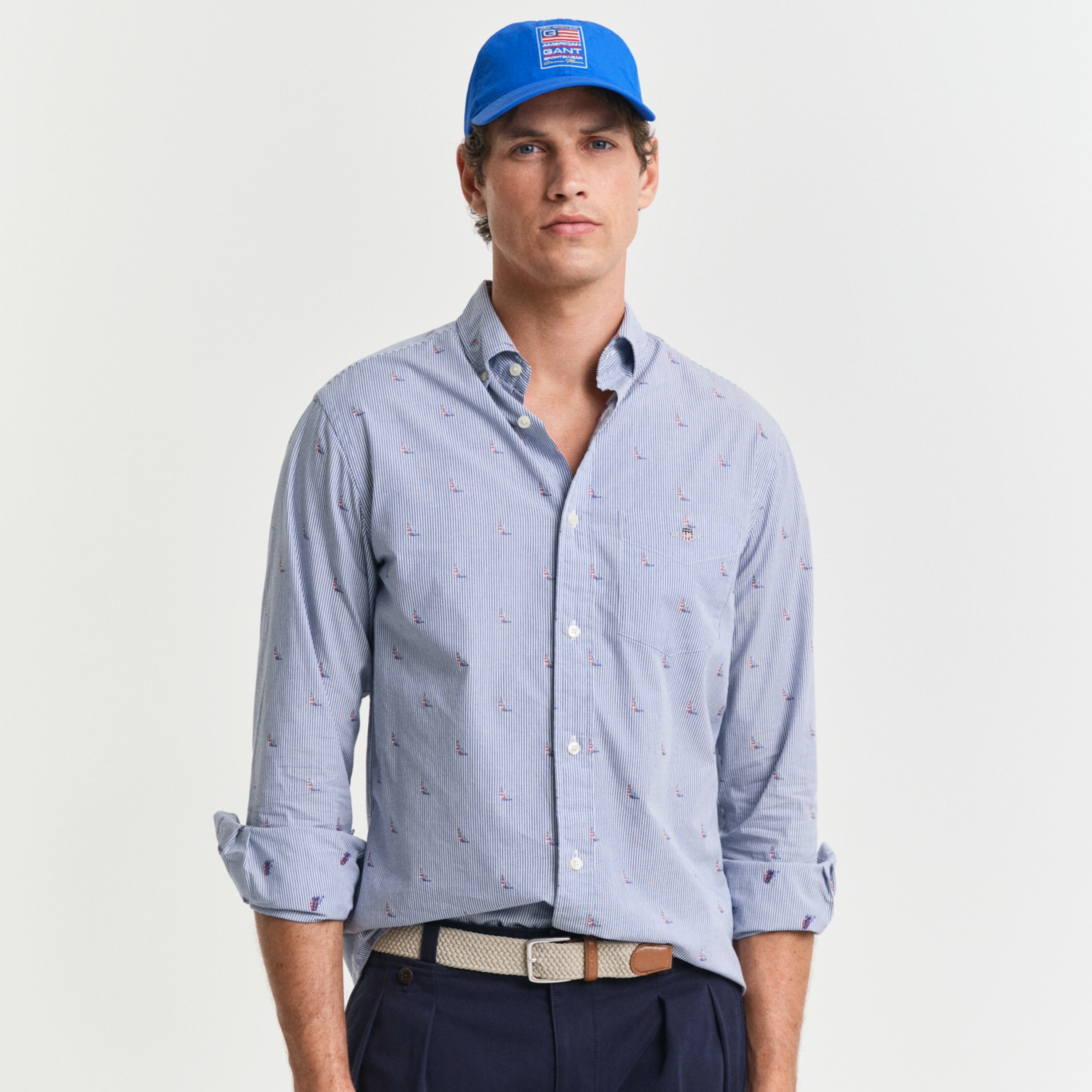 Gant Regular Fit Sailing Fil Coupé Shirt - College Blue