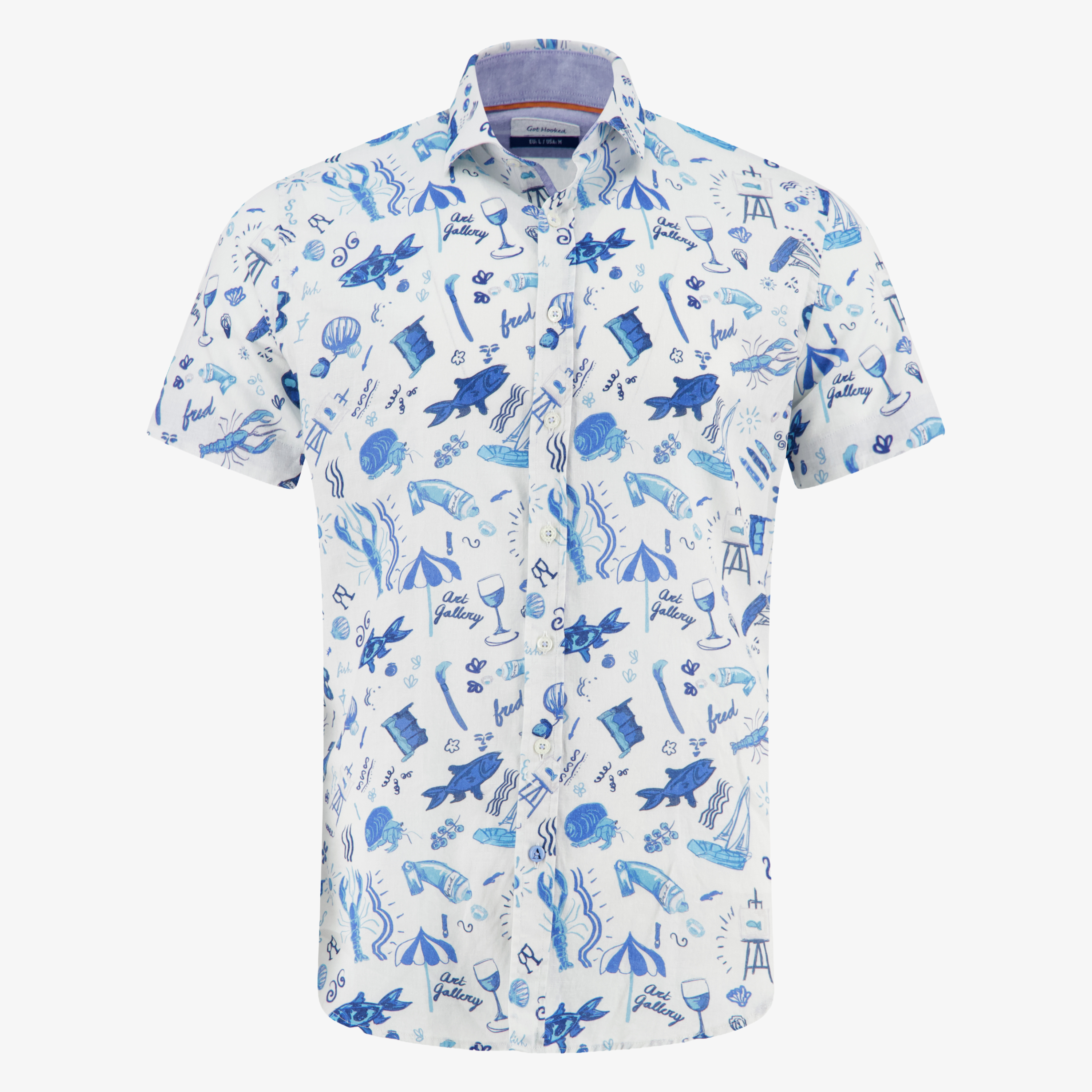 A Fish Named Fred Short Sleeve Doodle Shirt - Cobalt