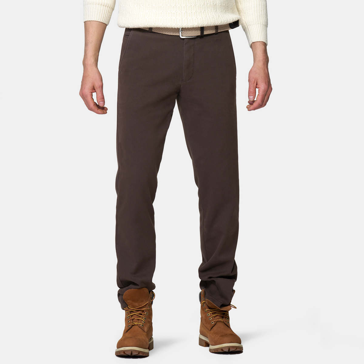 Meyer Bonn Modern Fit Cosy Twill Chinos - Dark Brown