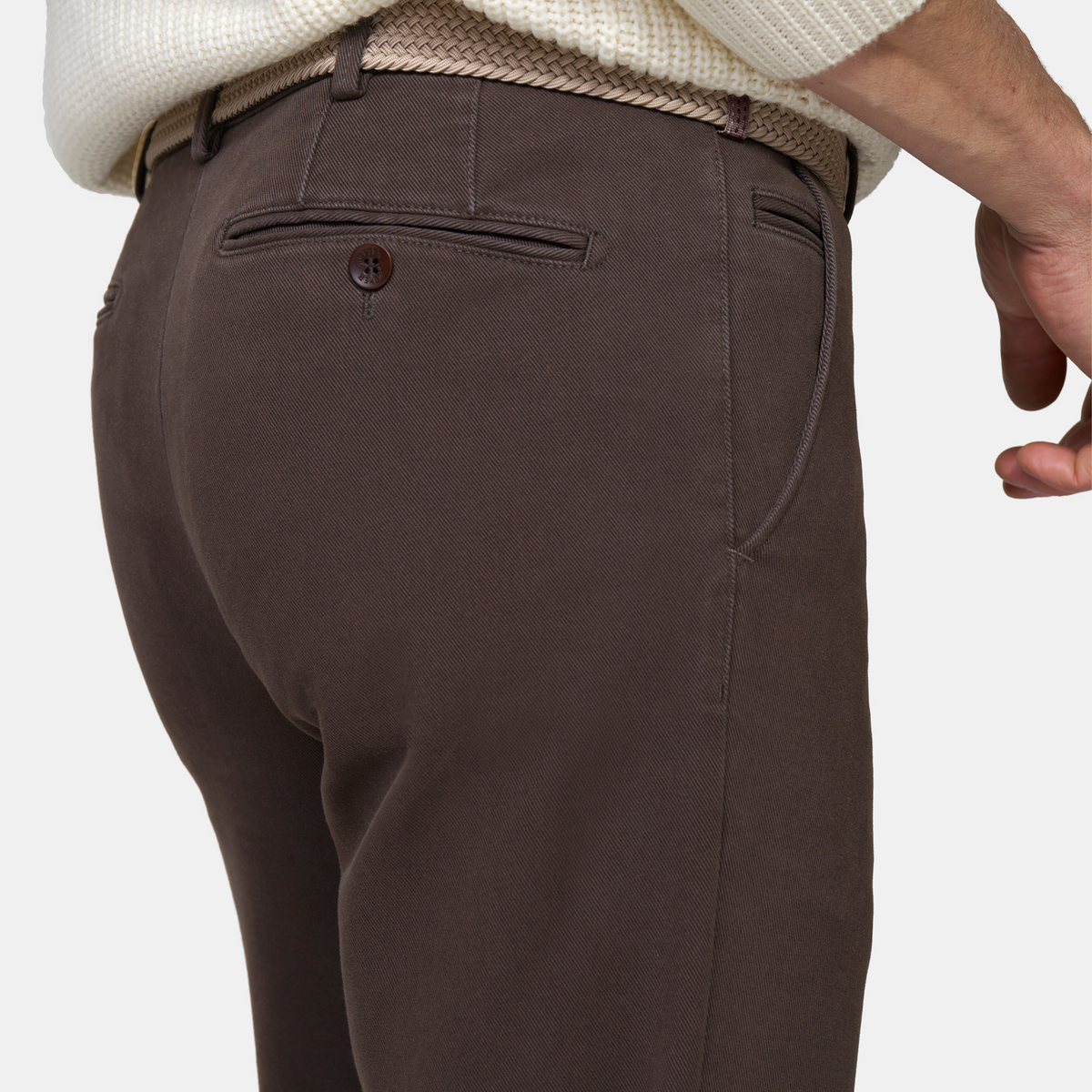 Meyer Bonn Modern Fit Cosy Twill Chinos - Dark Brown