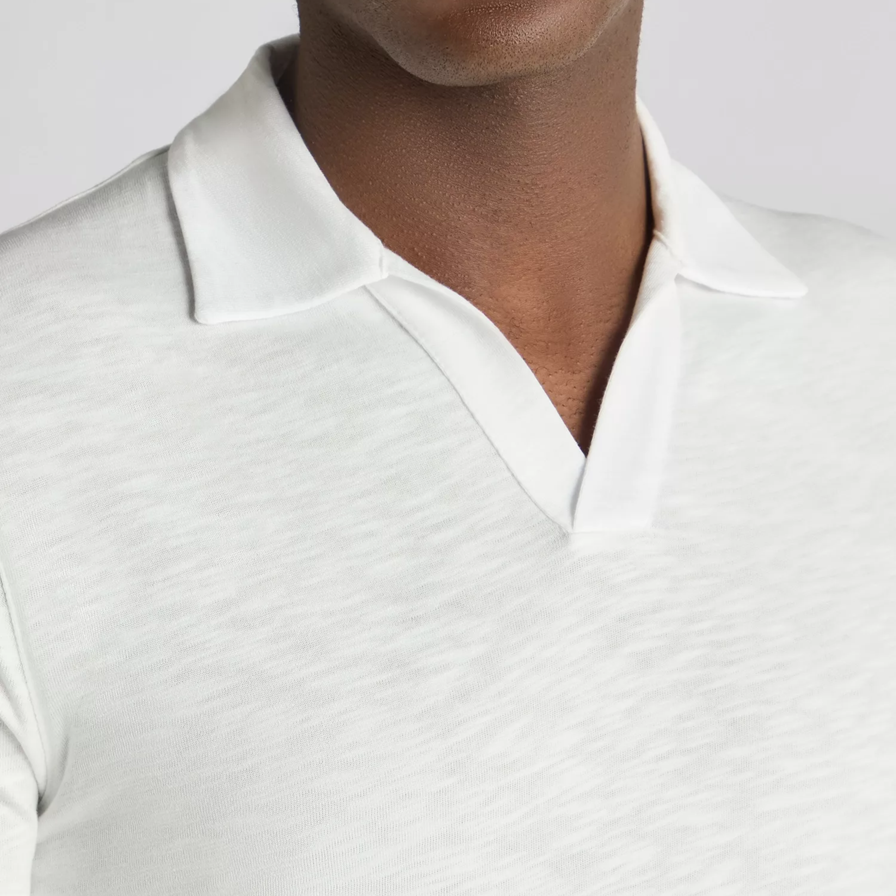 Remus Slub Yarn Open Collar Jersey Polo Shirt - White