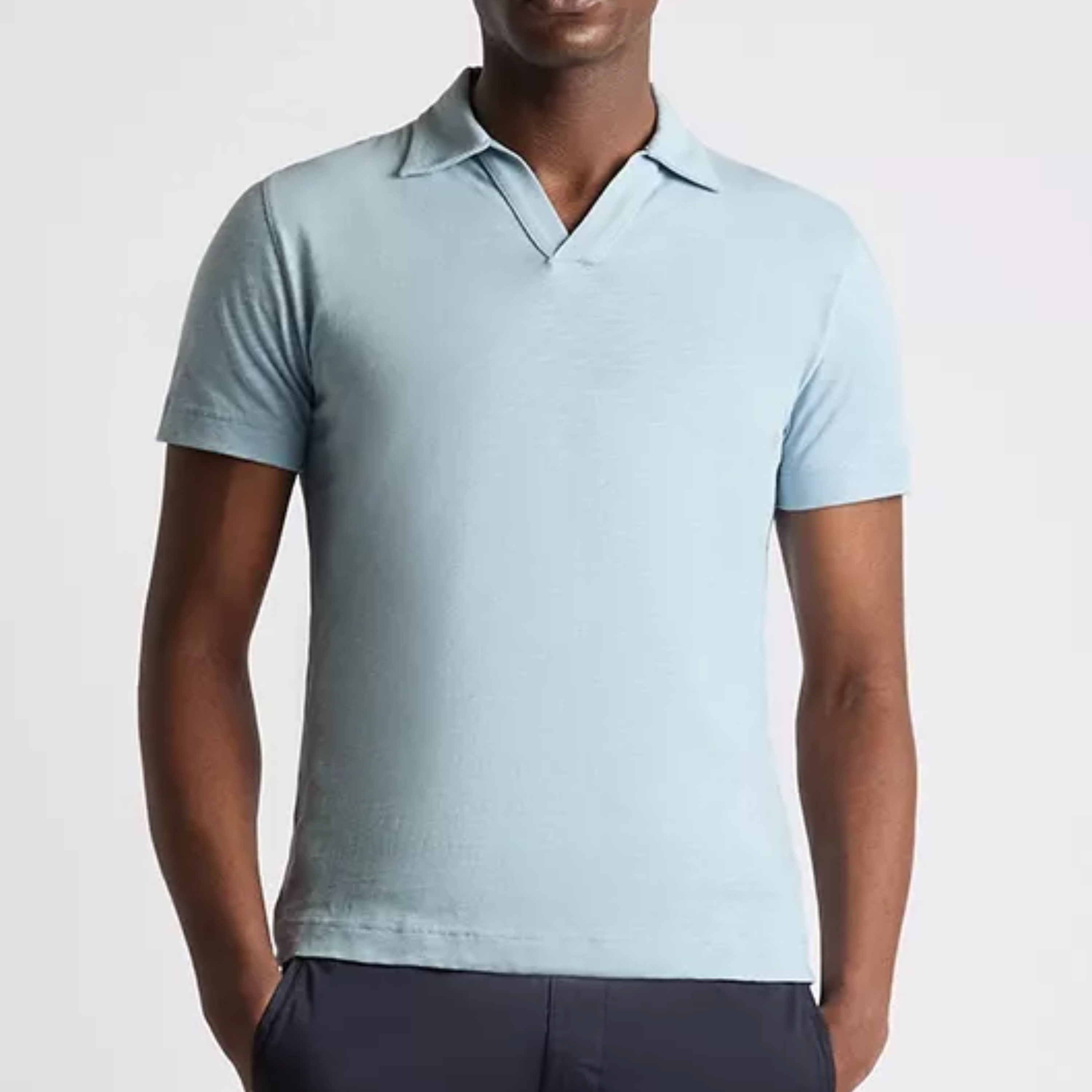 Remus Slub Yarn Open Collar Jersey Polo Shirt - Sky Blue