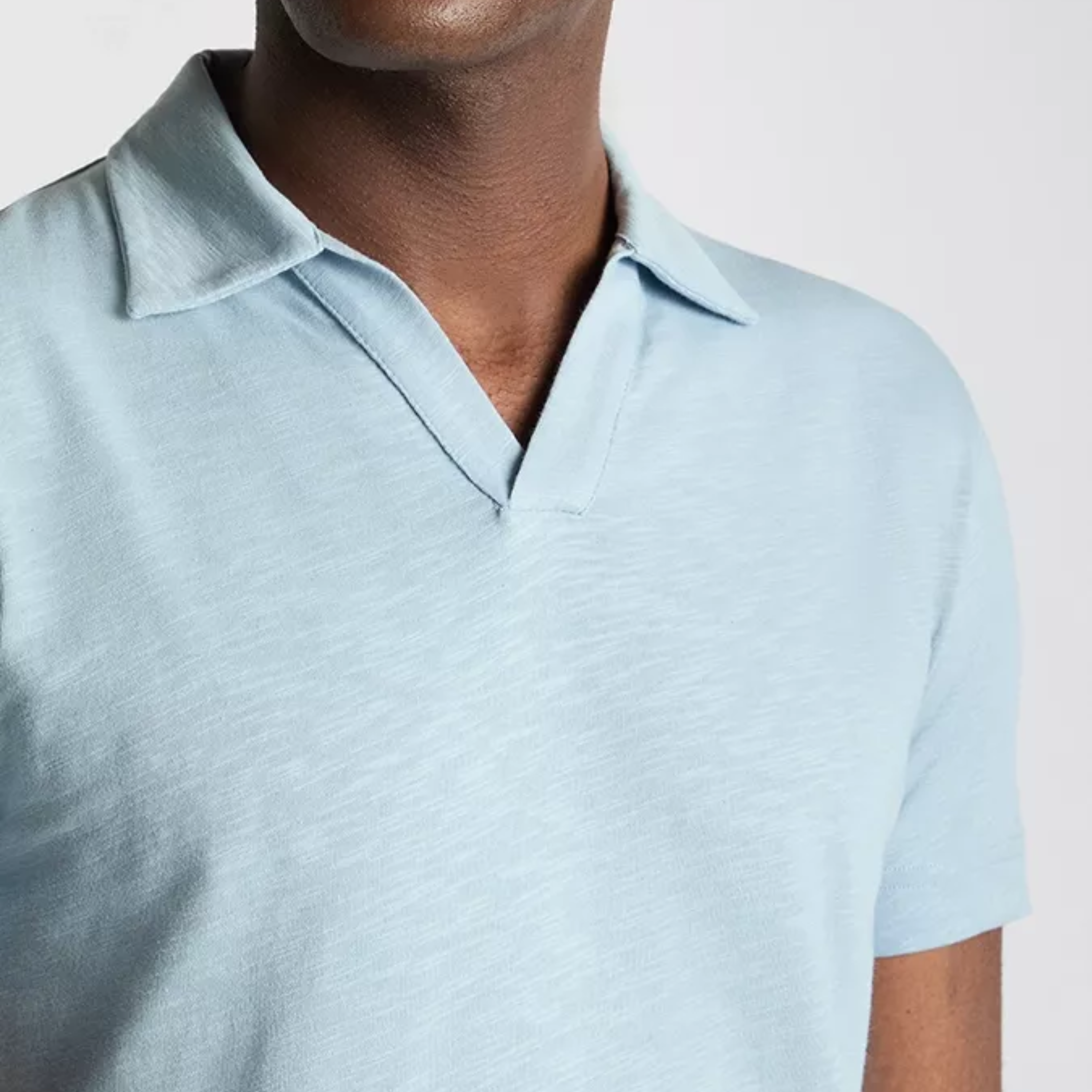 Remus Slub Yarn Open Collar Jersey Polo Shirt - Sky Blue
